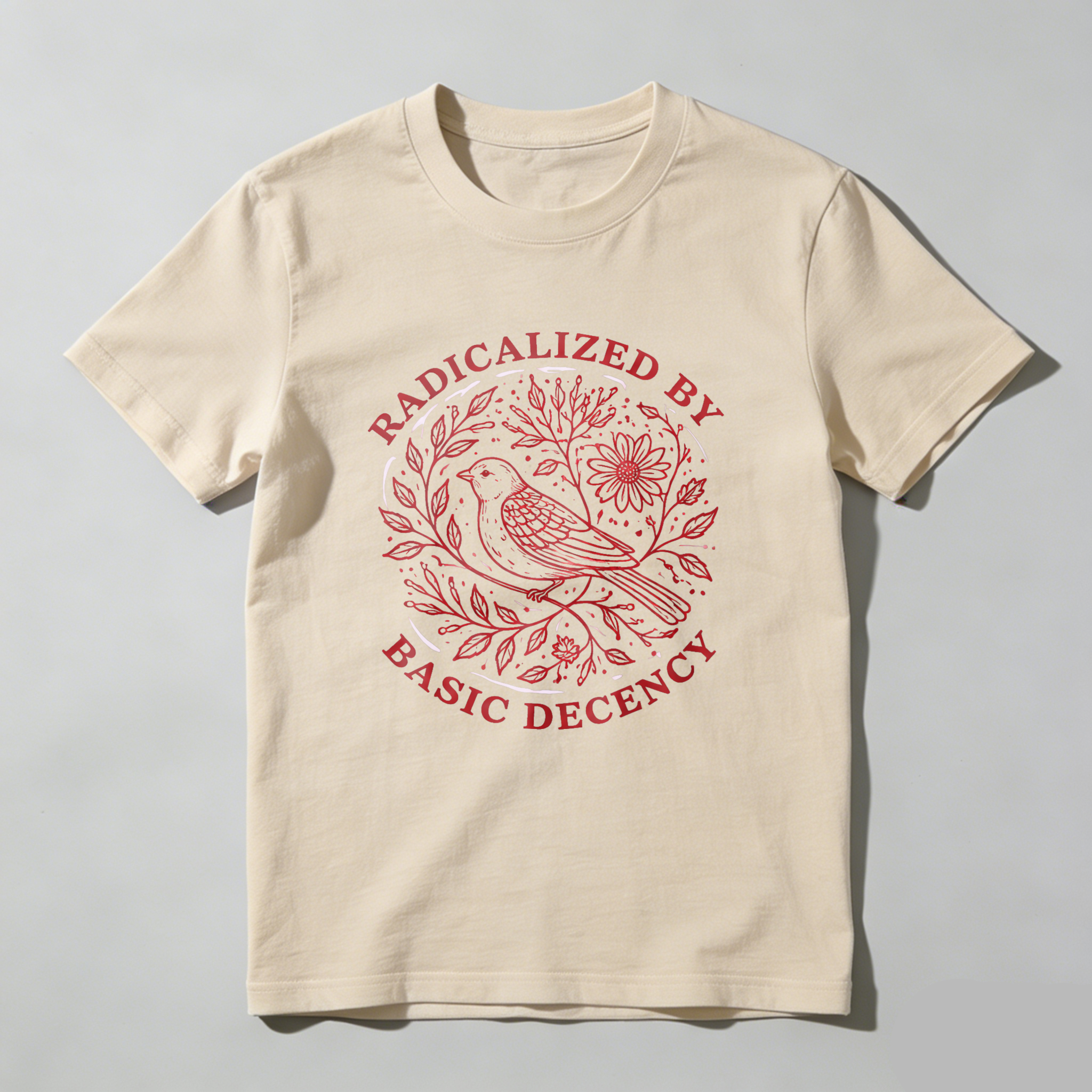 Clottya Radicalized By Basic Decency Bird And Floral Design T-shirt Autumn Winter Casual Wear