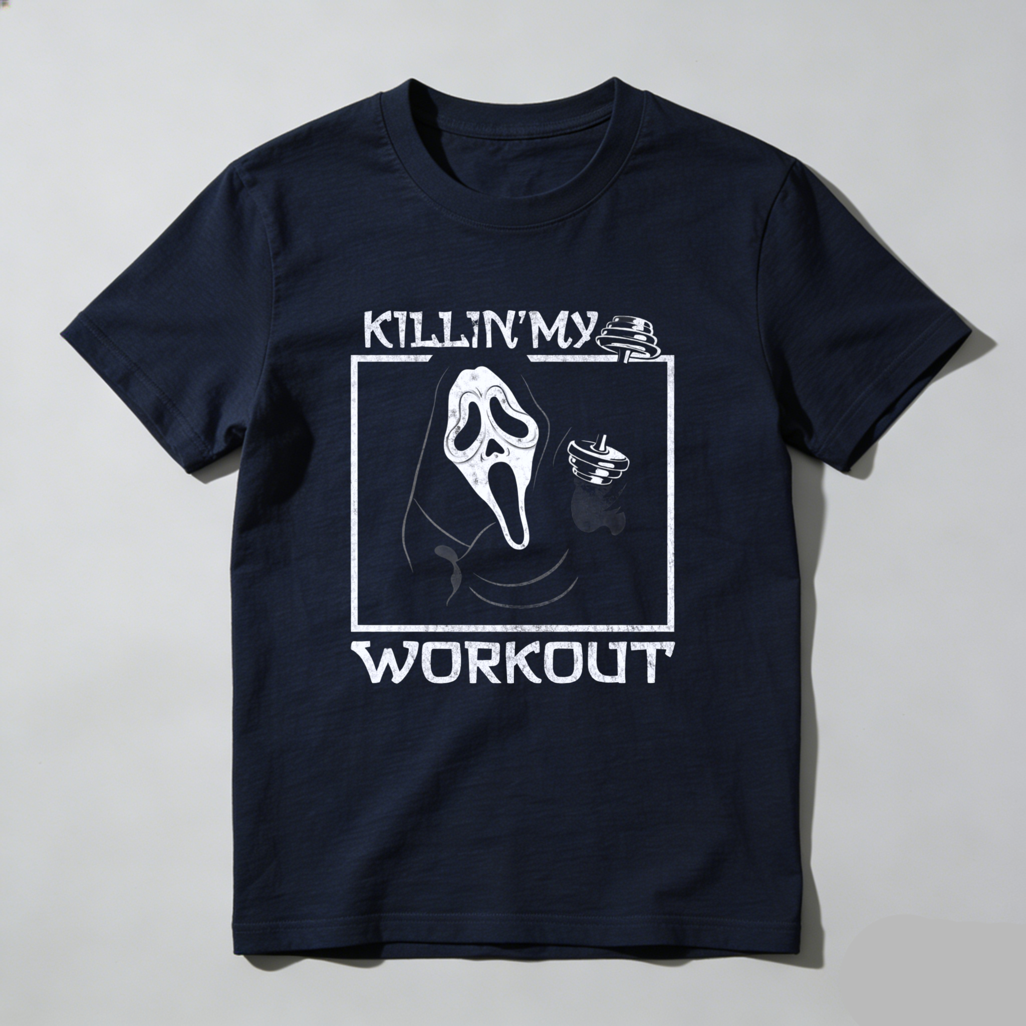 CLOTTYA Killin My Workout Scream Mask T-Shirt Horror Movie Inspired Black Graphic Tee