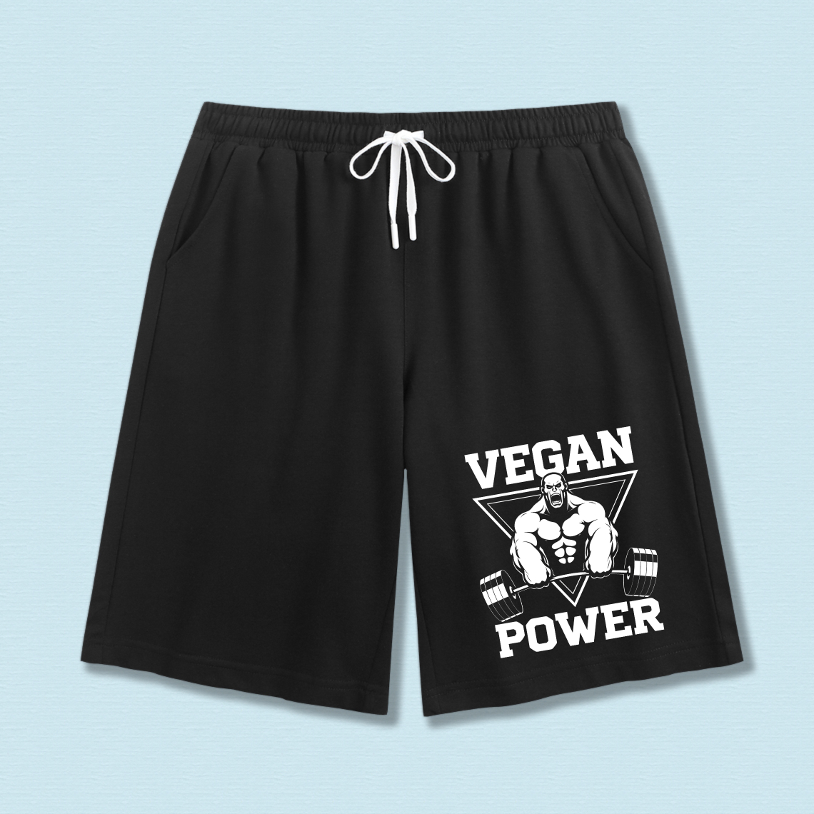 Clottya Vegan Power Muscle Man With Barbell Graphic Shorts