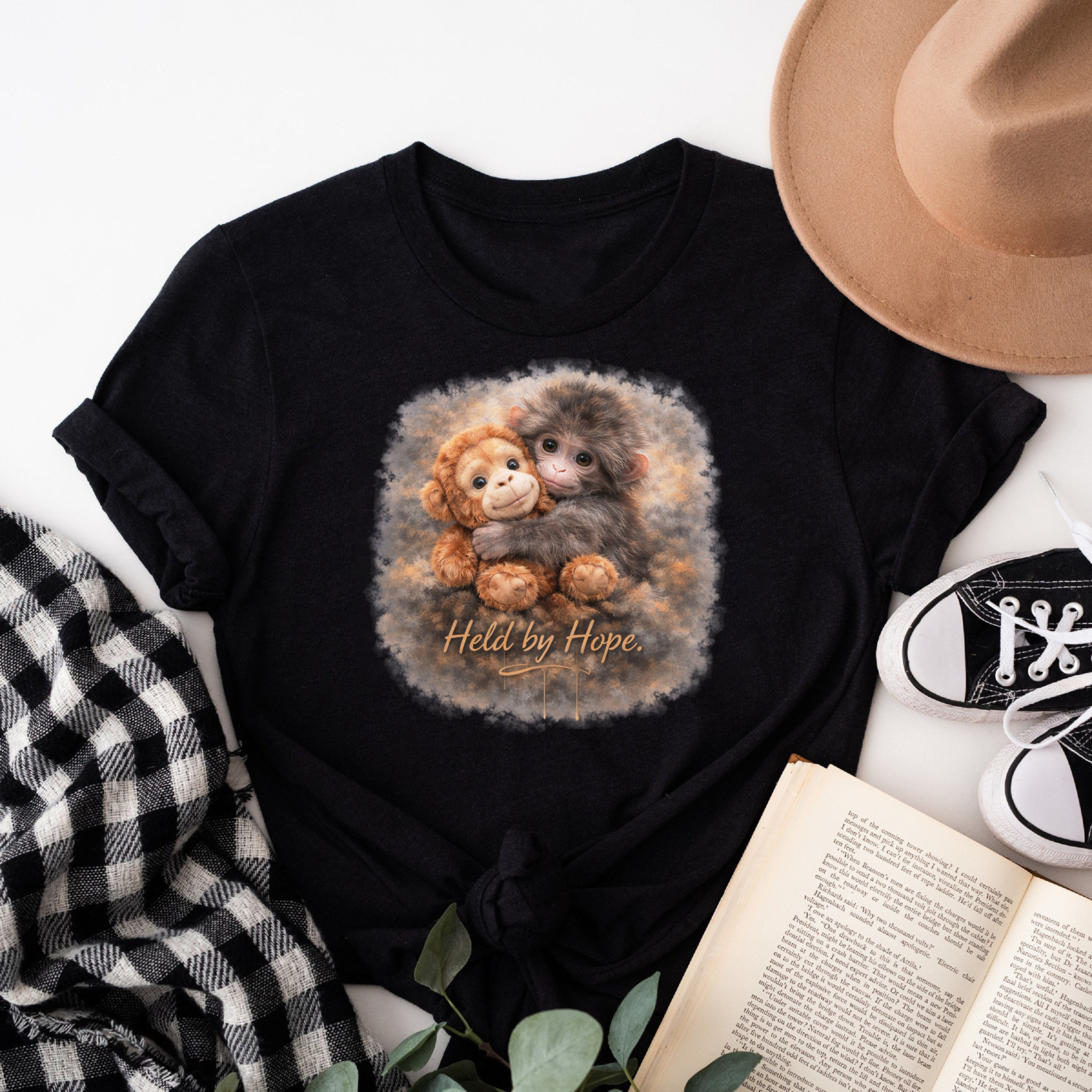 Clottya Monkey And Bear Hugging Held By Hope T-shirt Autumn Winter Casual Wear