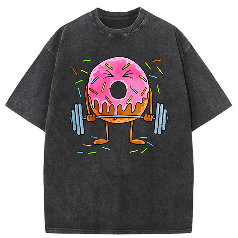 Clottya Unisex Washable T-shirt Donut Lifting Weights With Sprinkles