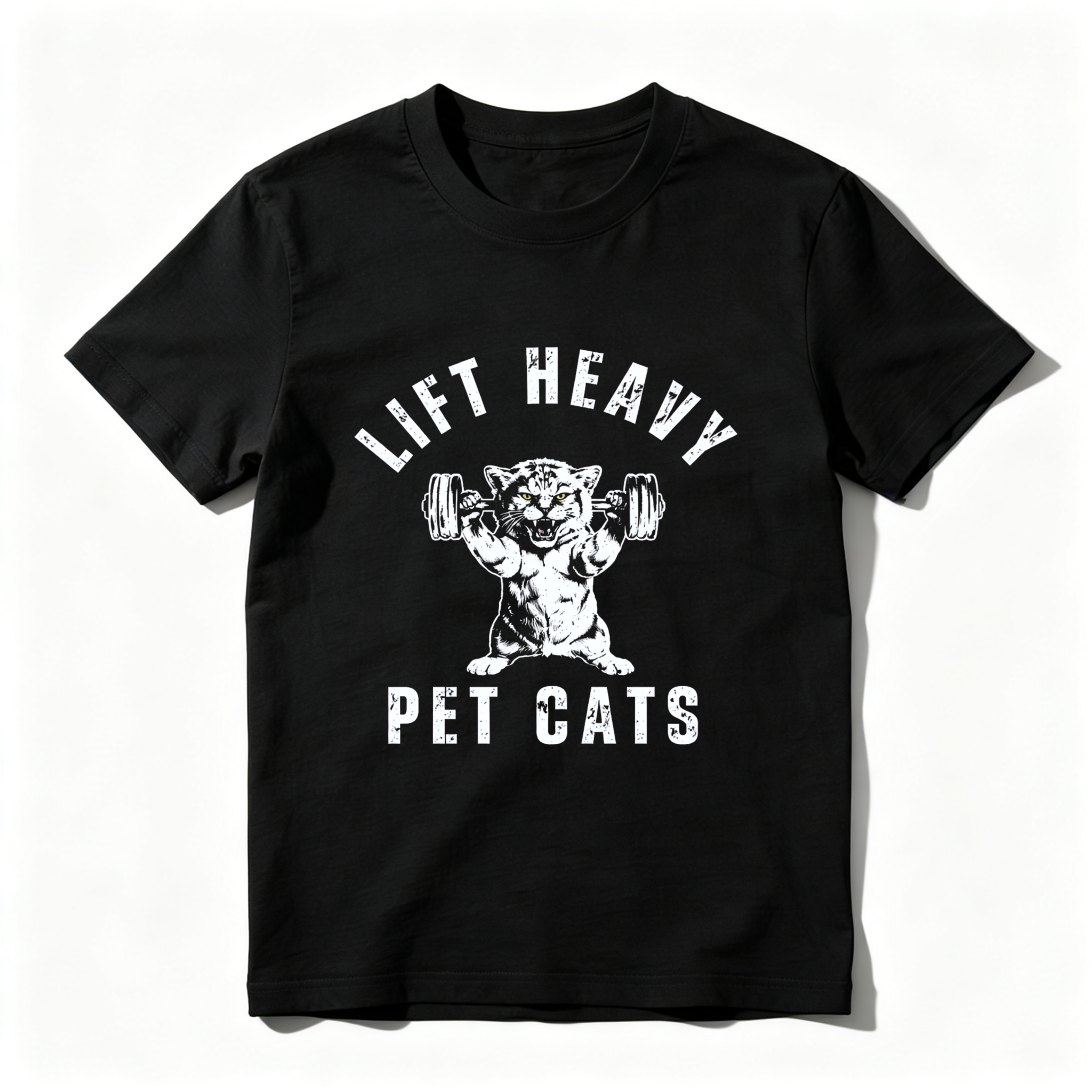 CLOTTYA Lift Heavy Pet Cats T Shirt For Men And Women Gym Motivation Funny Cat Lover Workout Apparel Black Cotton Tee