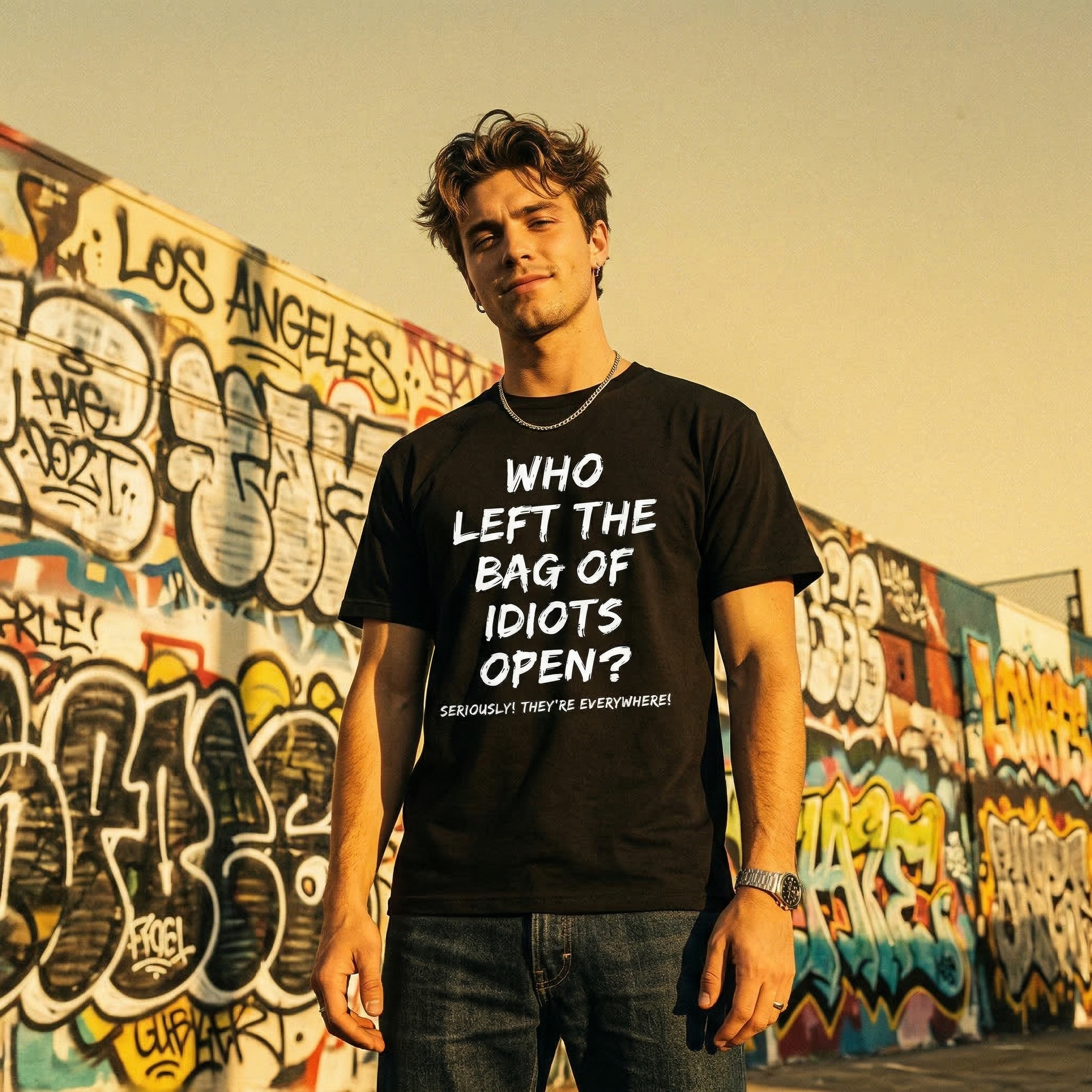 TEECURENT Who Left The Bag Of Idiots Open Pure Cotton Short Sleeve T Shirt