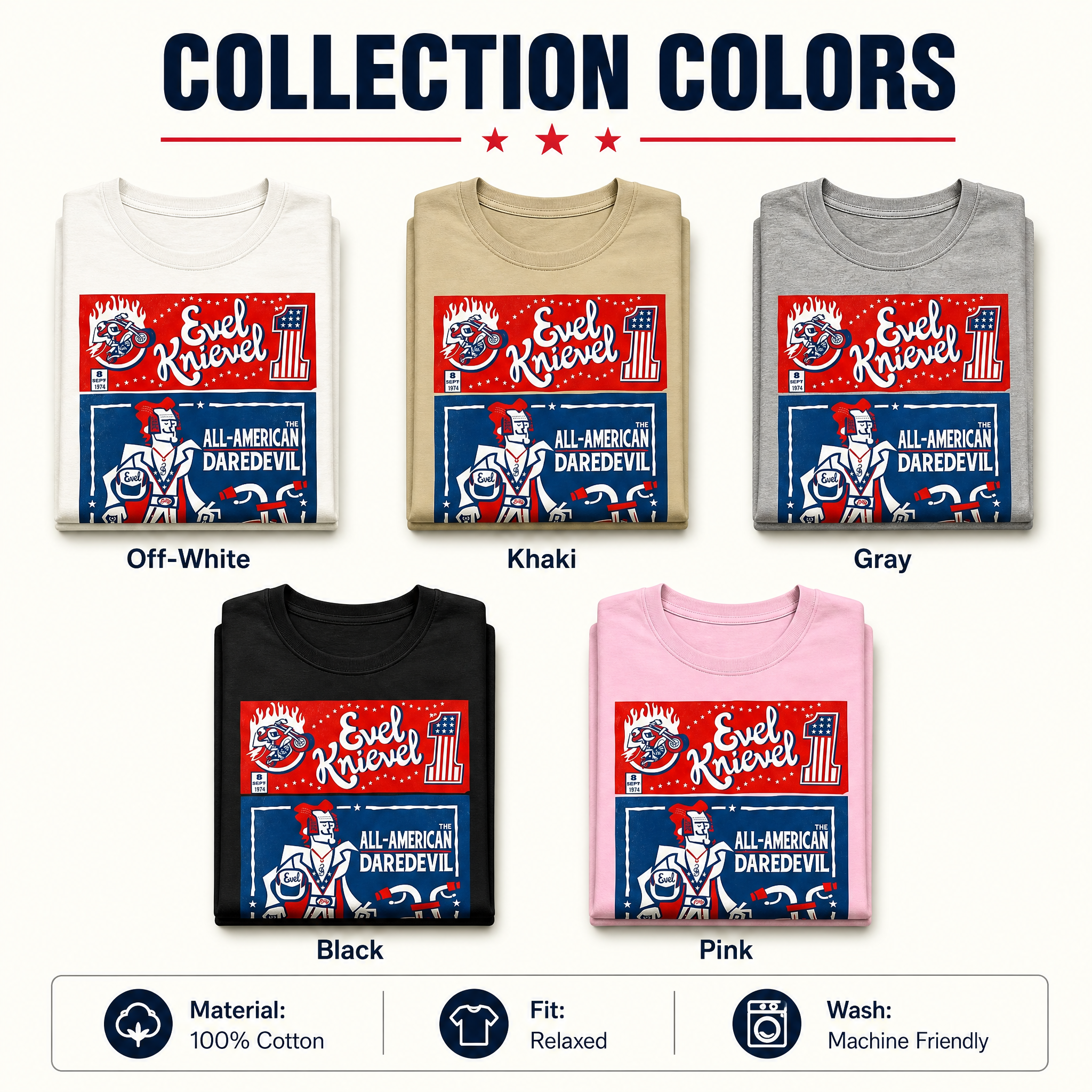All American Daredevil Vintage Style Graphic T-Shirt Casual Top Retro Motorcycle Stunt Rider Design Cotton T-Shirt