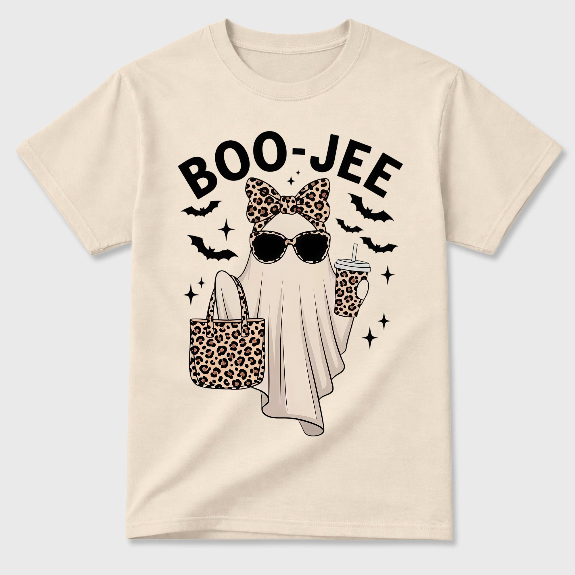 Boo Jee Leopard Print Ghost T Shirt Spooky Cute Halloween Graphic Tee