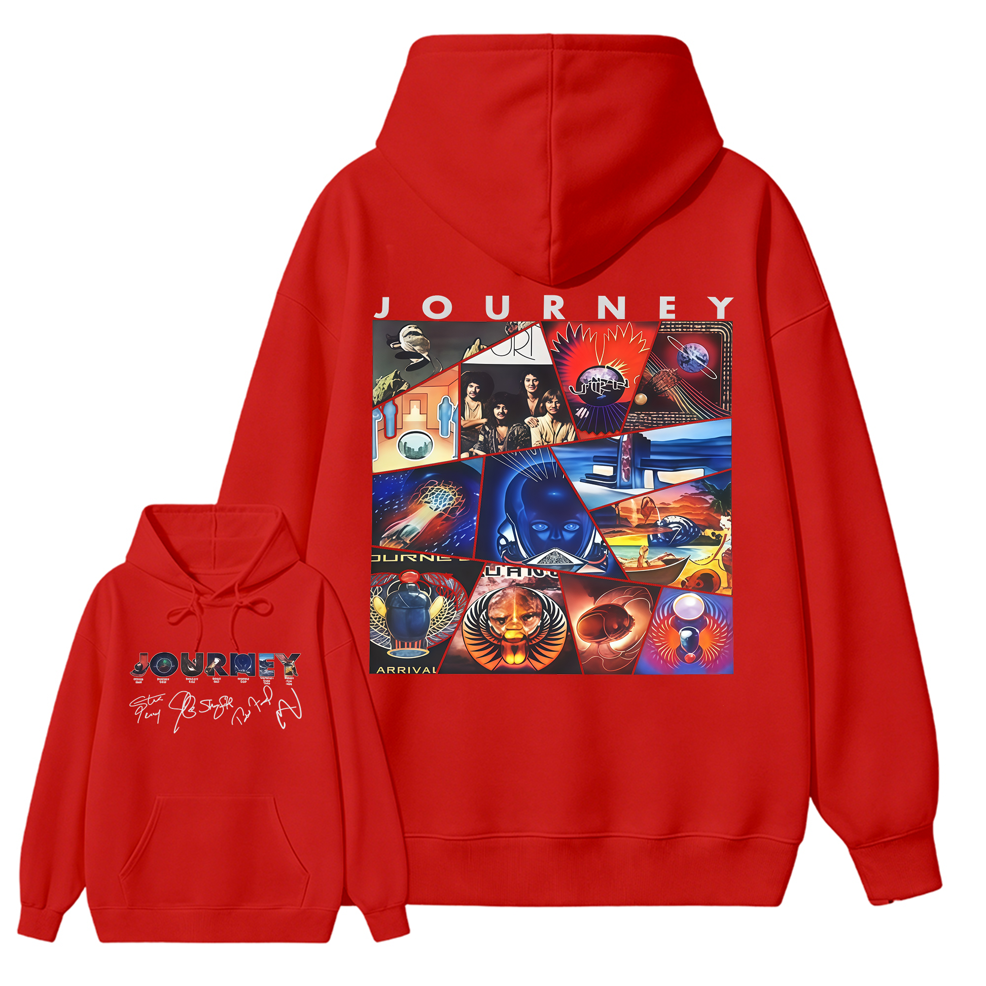 Vintage Journey Rock Band Classic Album Collage Graphic Short Sleeve Hoodie