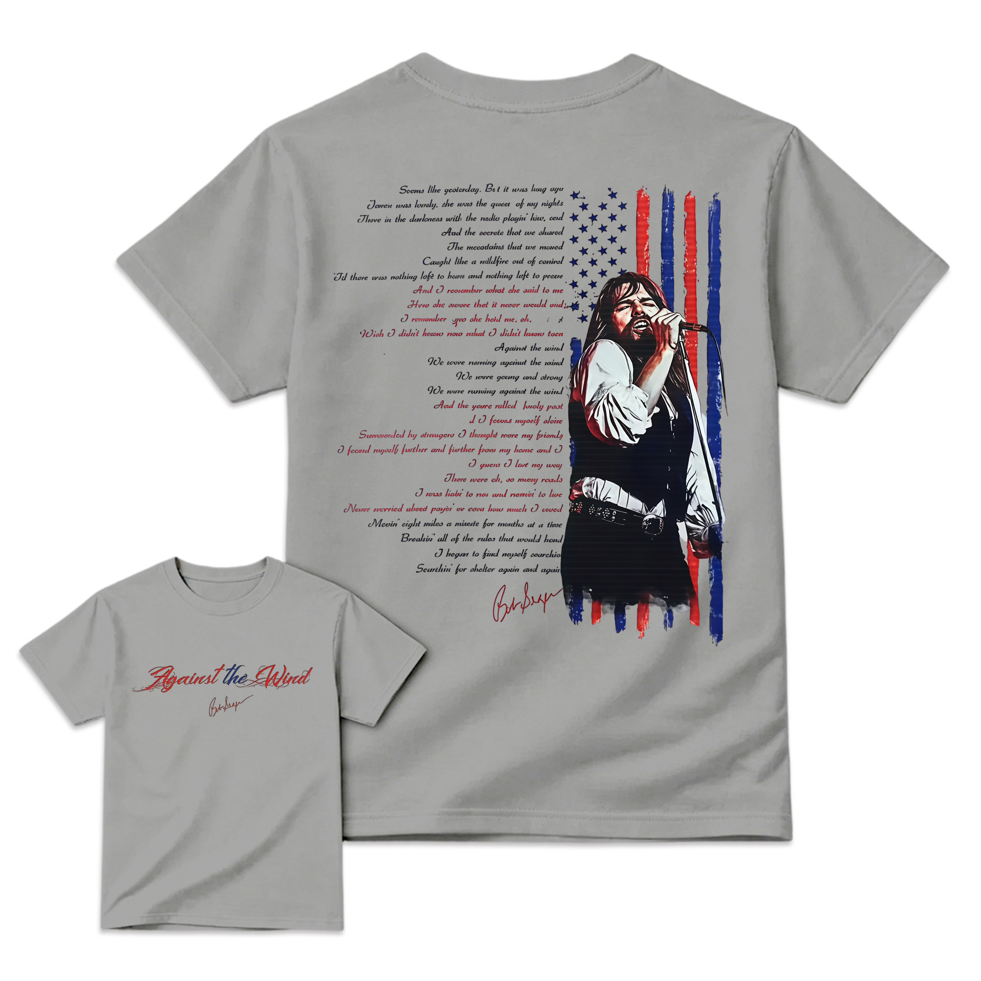 Bob Seger "Against The Wind" Song Lyric & Flag T-shirt
