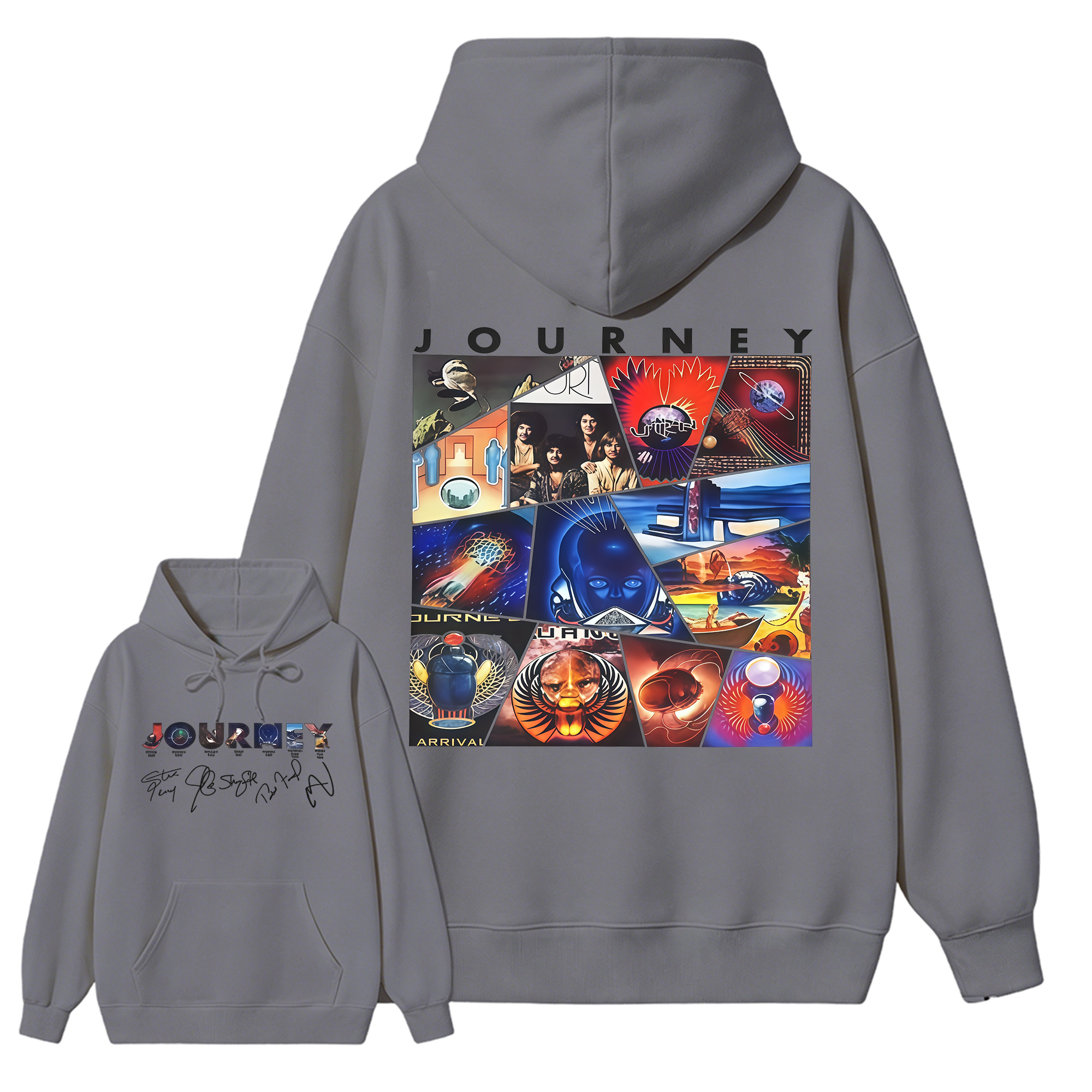 Vintage Journey Rock Band Classic Album Collage Graphic Short Sleeve Hoodie