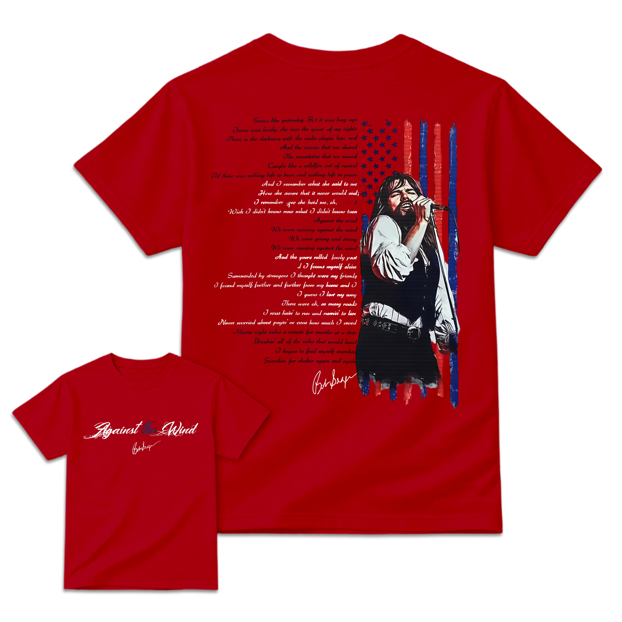 Bob Seger "Against The Wind" Song Lyric & Flag T-shirt