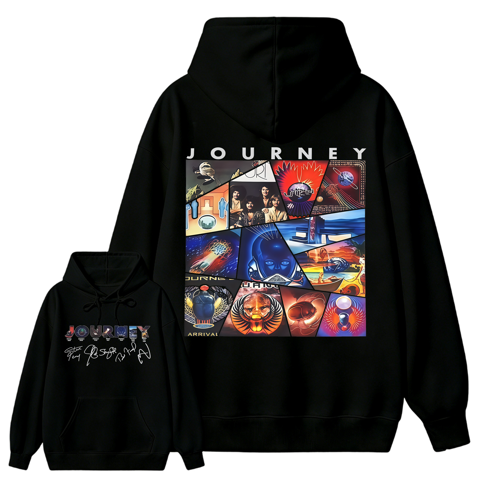 Vintage Journey Rock Band Classic Album Collage Graphic Short Sleeve Hoodie