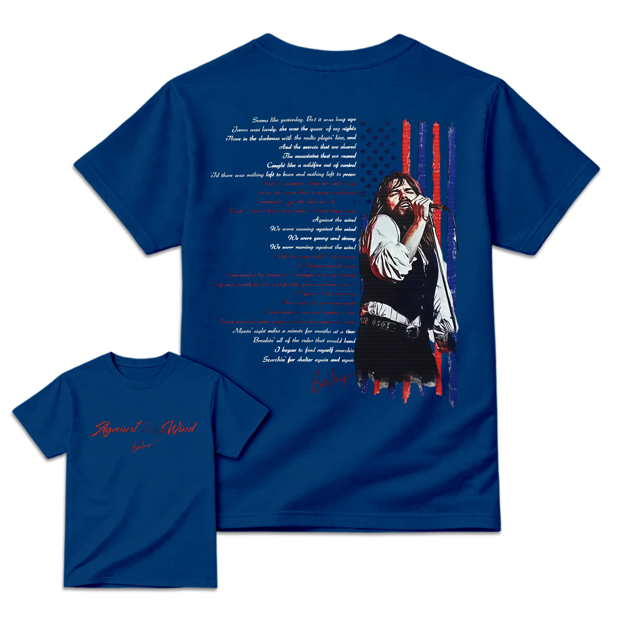 Bob Seger "Against The Wind" Song Lyric & Flag T-shirt
