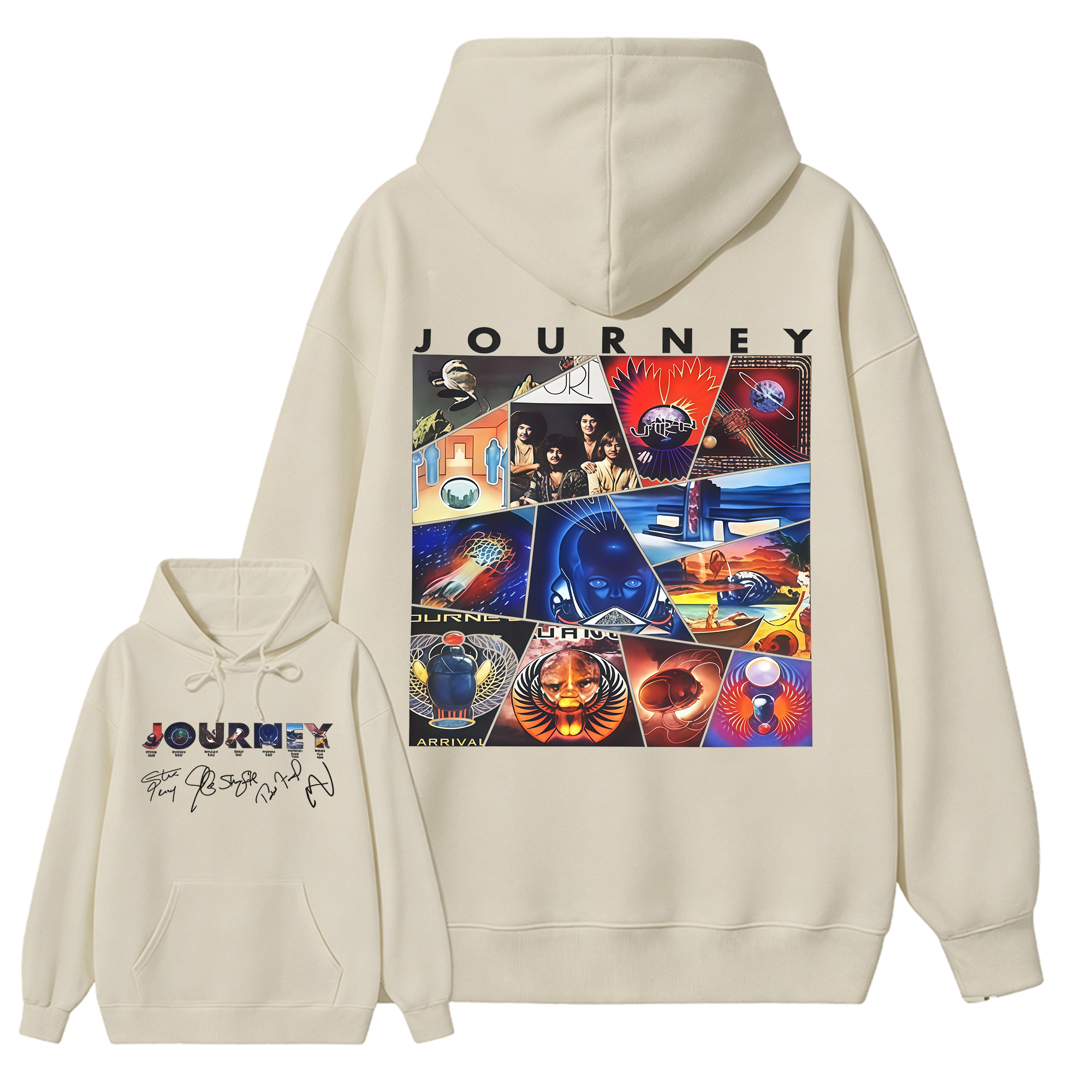 Vintage Journey Rock Band Classic Album Collage Graphic Short Sleeve Hoodie