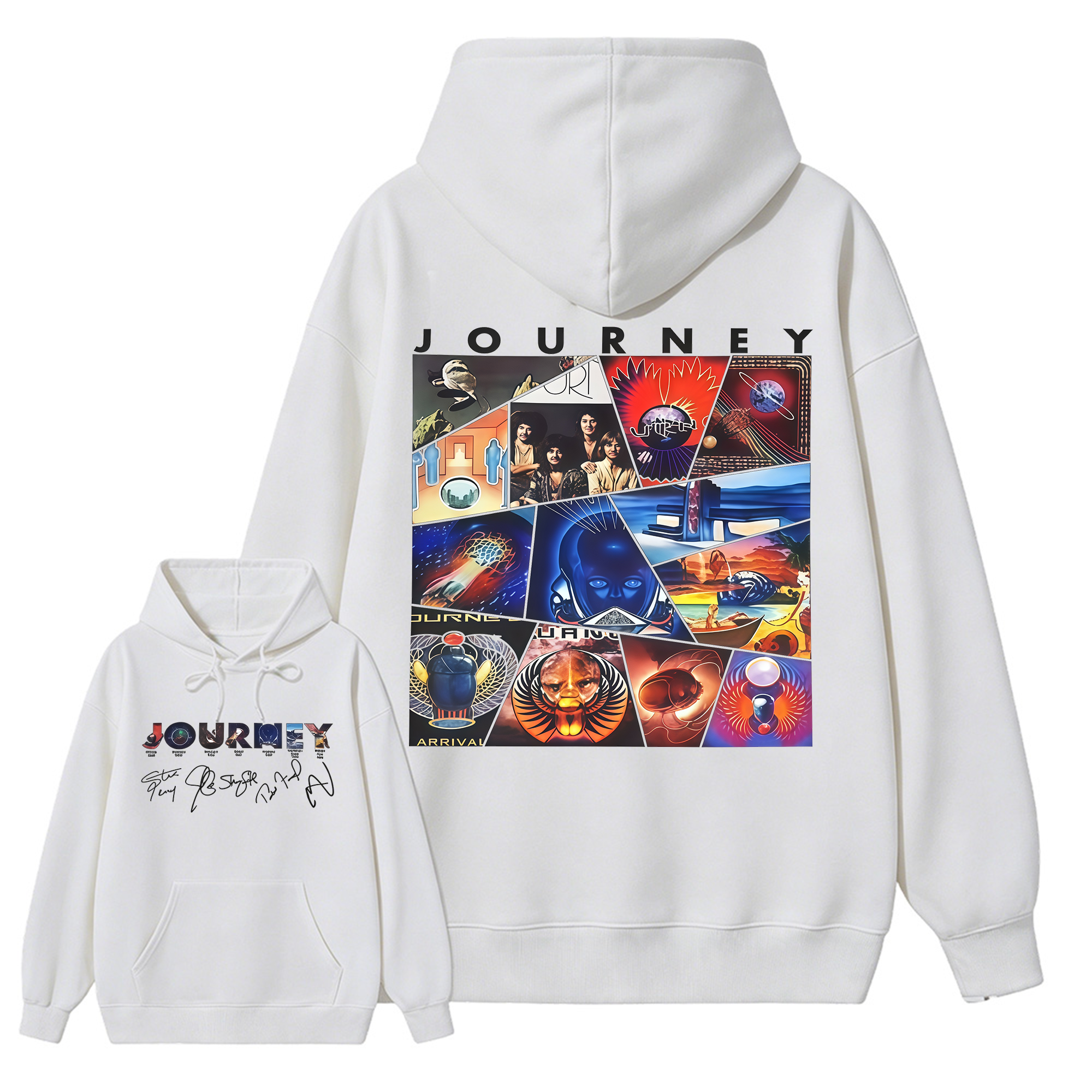 Vintage Journey Rock Band Classic Album Collage Graphic Short Sleeve Hoodie