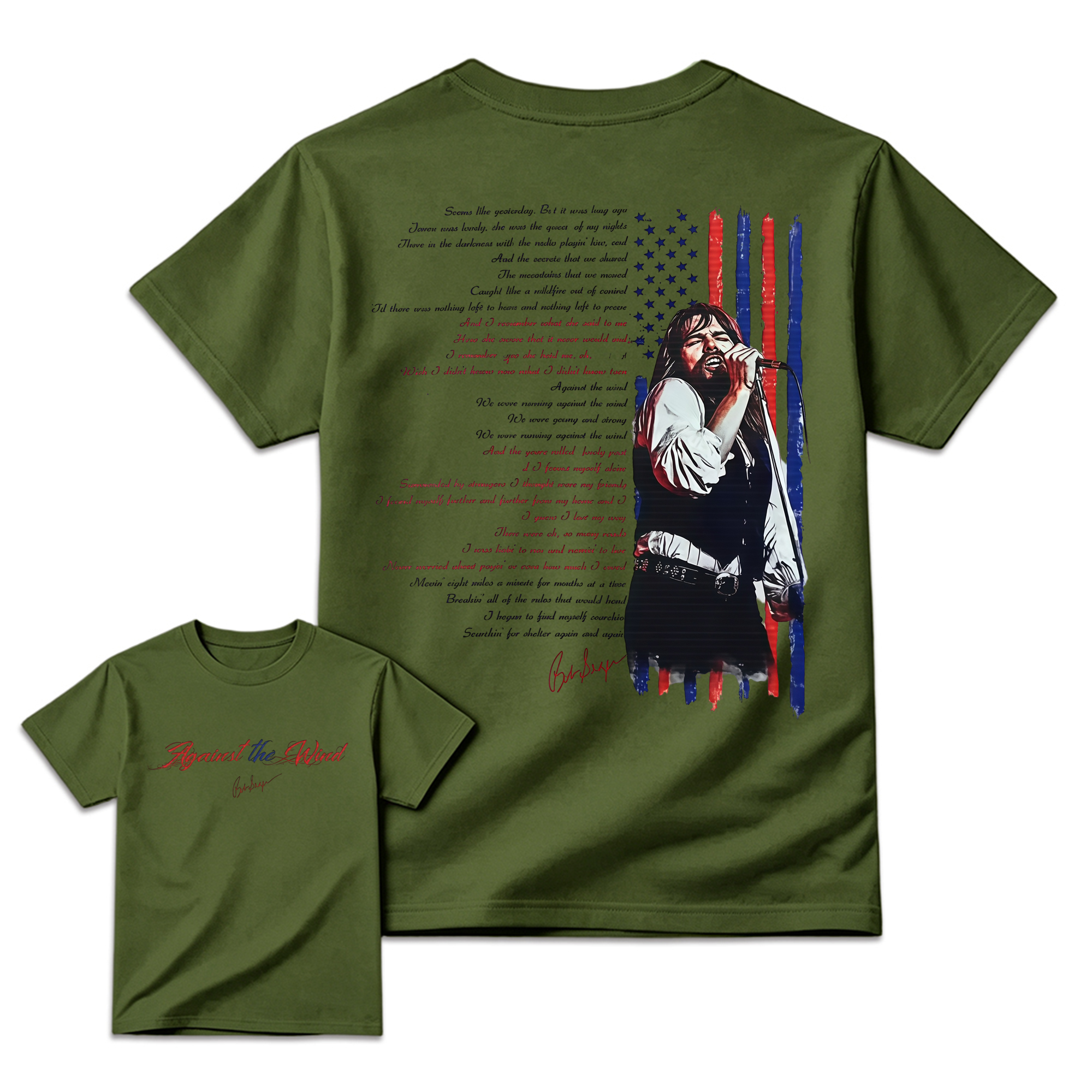 Bob Seger "Against The Wind" Song Lyric & Flag T-shirt