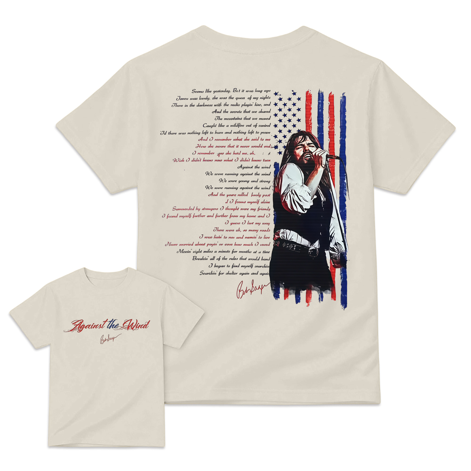 Bob Seger "Against The Wind" Song Lyric & Flag T-shirt