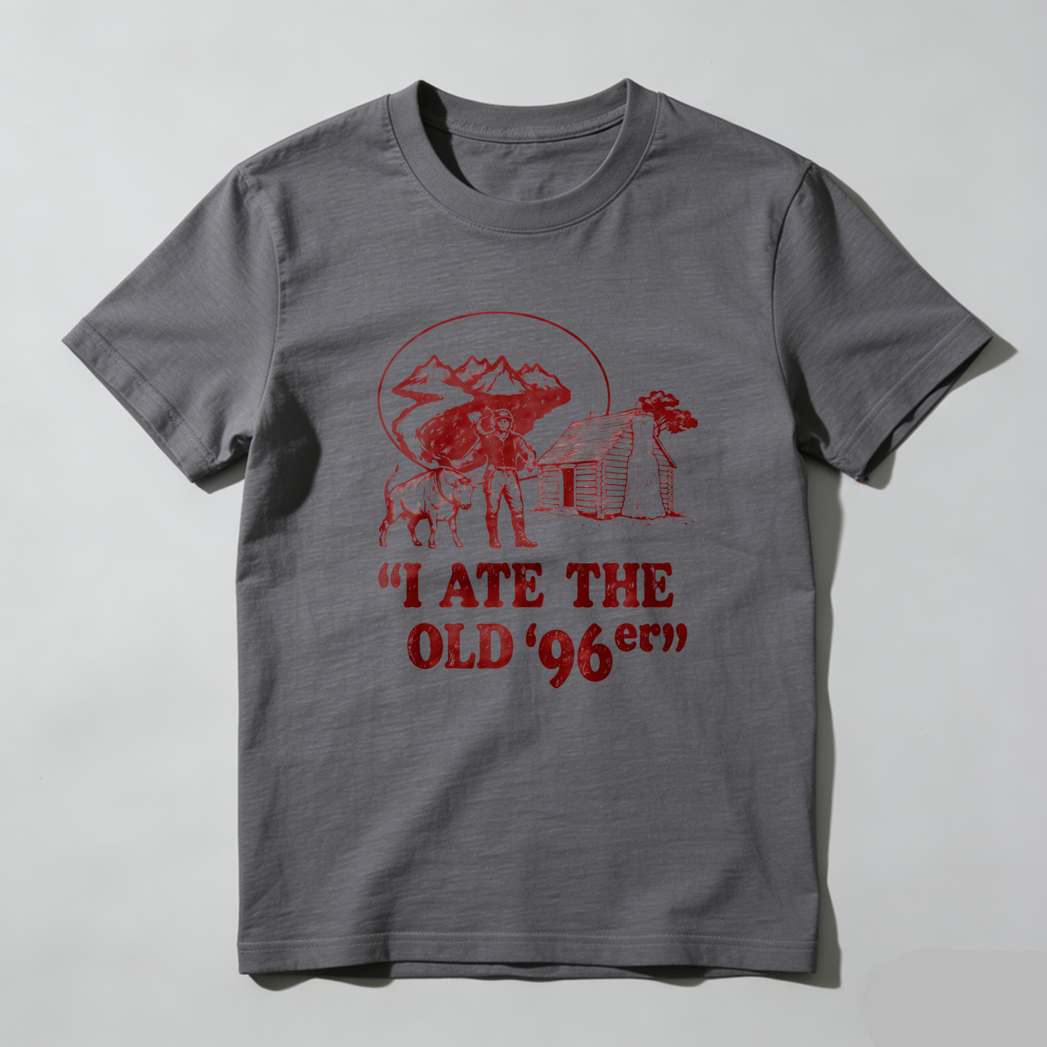 TEECURENT I Ate The Old 96er Black T Shirt With Red Mountain Cabin And Bear Design