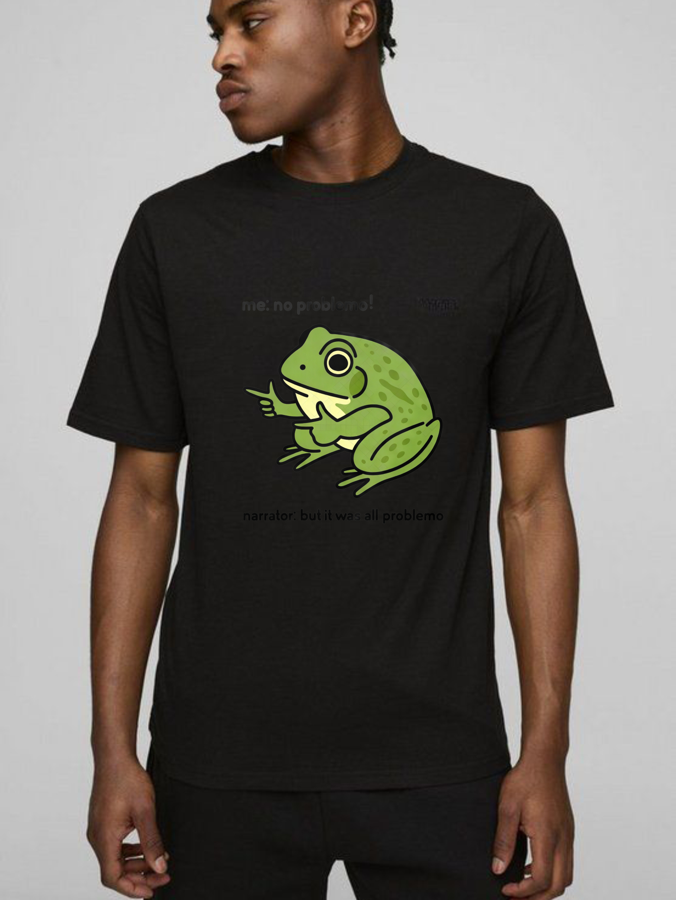TEECURENT Frog No Problemo Narrator All Problemo Pure Cotton Short Sleeve T-Shirt-TeeCurent