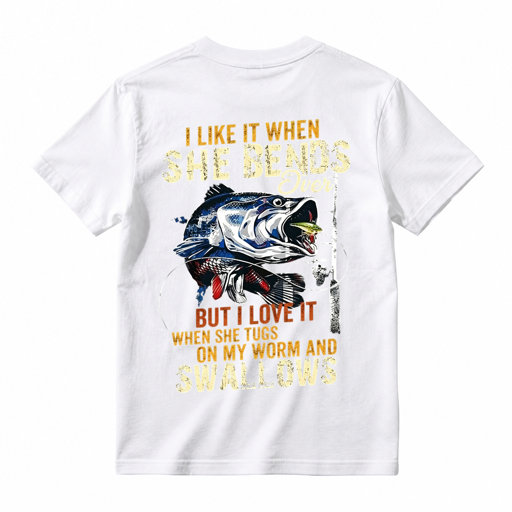 Funny Fishing Gifts, I Like When She Bends Over But I Love It When She Tugs On My Worm And Swallows T-Shirt, Lagermouth bass fishing for men