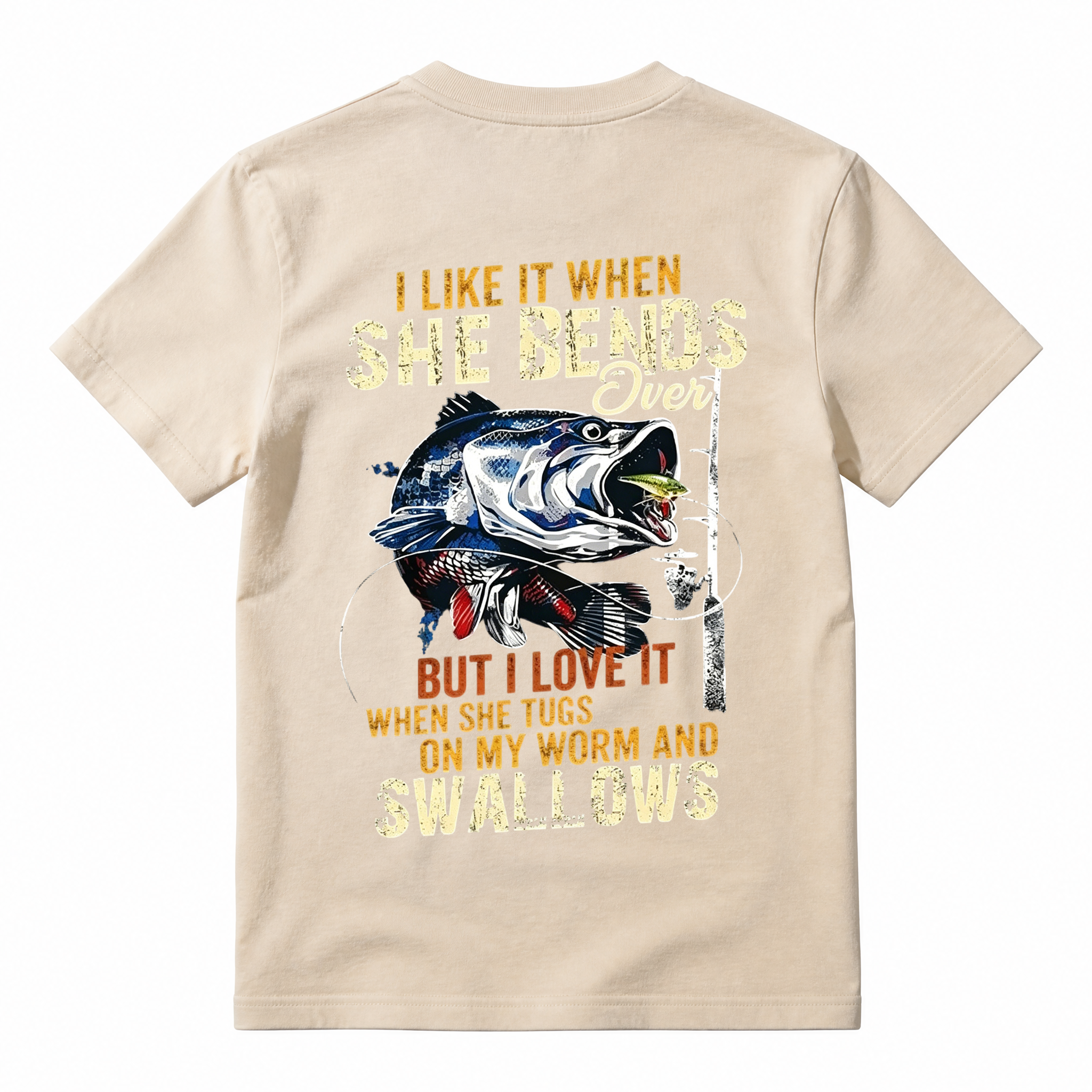 Funny Fishing Gifts, I Like When She Bends Over But I Love It When She Tugs On My Worm And Swallows T-Shirt, Lagermouth bass fishing for men