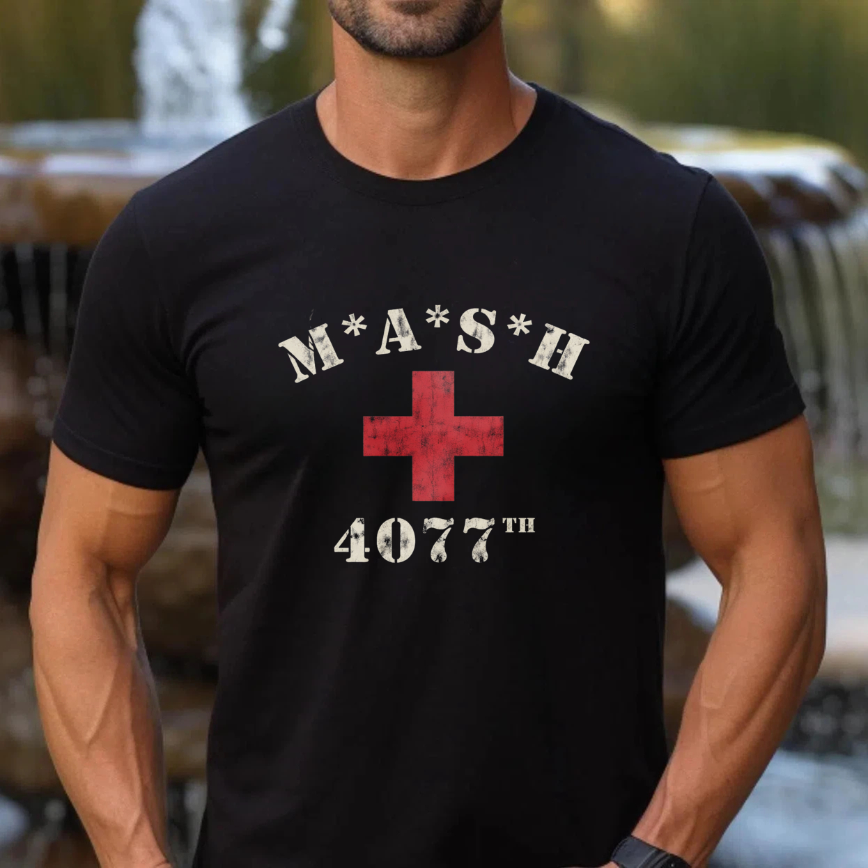 TEECURENT Mash 4077th Military Hospital T-Shirt Black Classic Design Red Cross Emblem Men Women Unisex Apparel