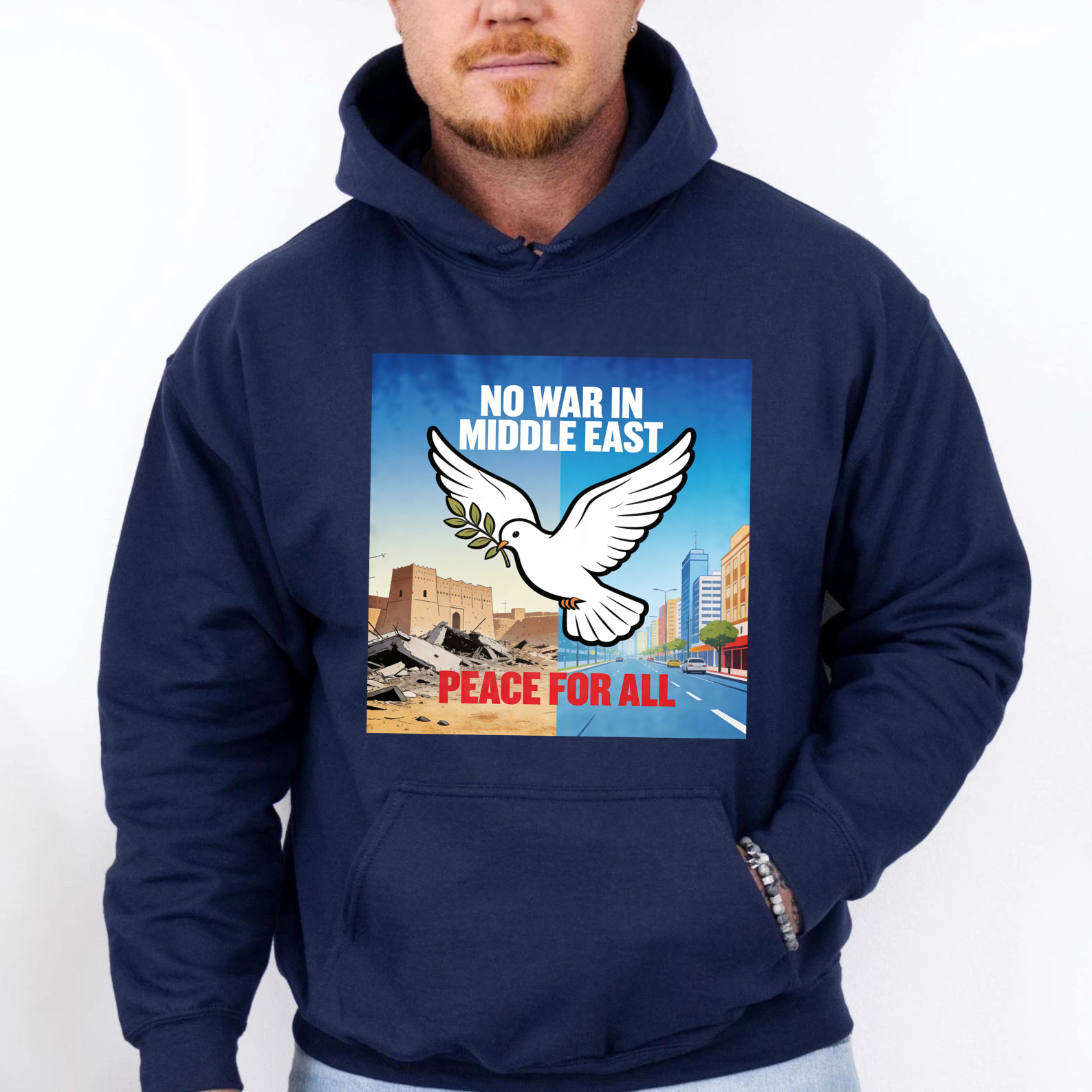TEECURENT No War In Middle East Peace For All Hoodie With Dove And Olive Branch Graphic Design For Peace Advocacy And Social Awareness
