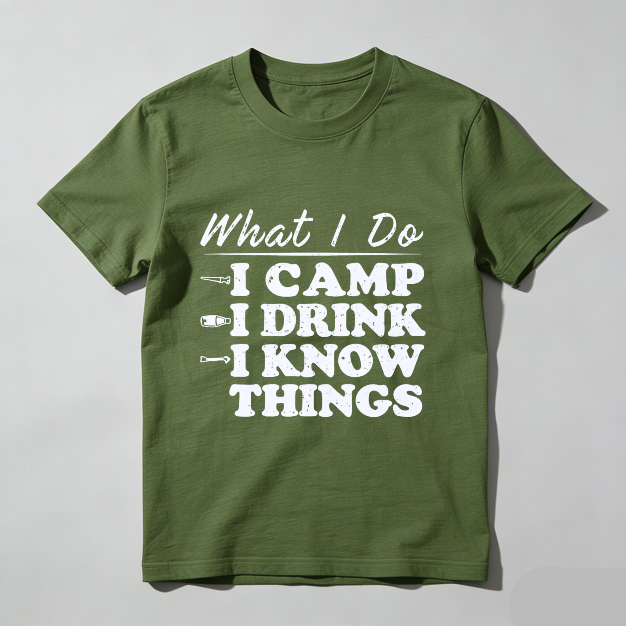 TEECURENT What I Do I Camp I Drink I Know Things T Shirt Camping Outdoor Adventure Funny Quote Graphic Tee WOMEN