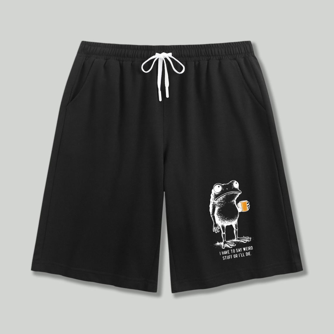 Funny Frog Holding Beer I Have To Say Weird Stuff Or Ill Die Graphic Print Casual Summer Beach Swim Shorts