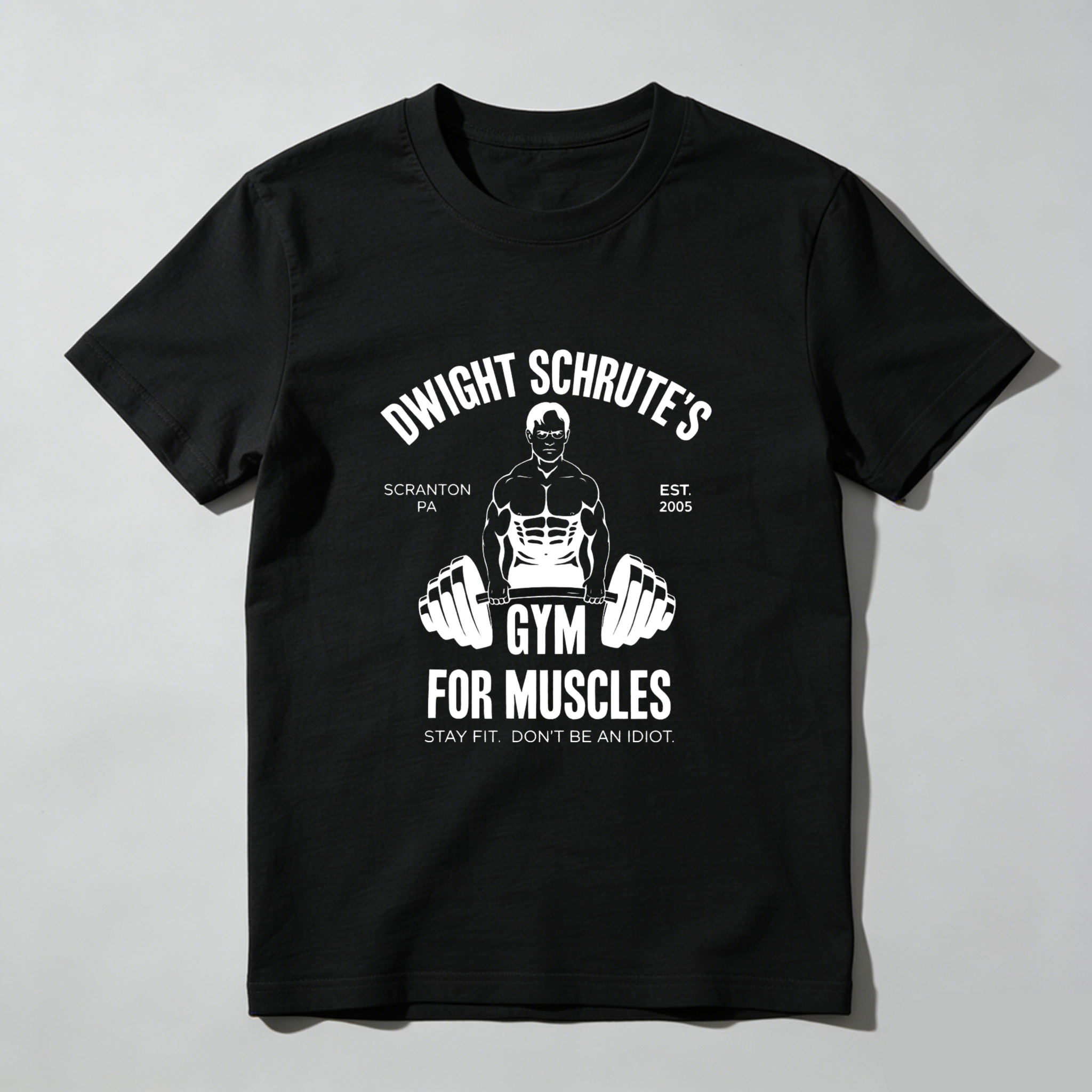 TEECURENT Dwight Schrutes Gym For Muscles T Shirt Scranton Pa Est 2005 Stay Fit Dont Be An Idiot Workout Tee