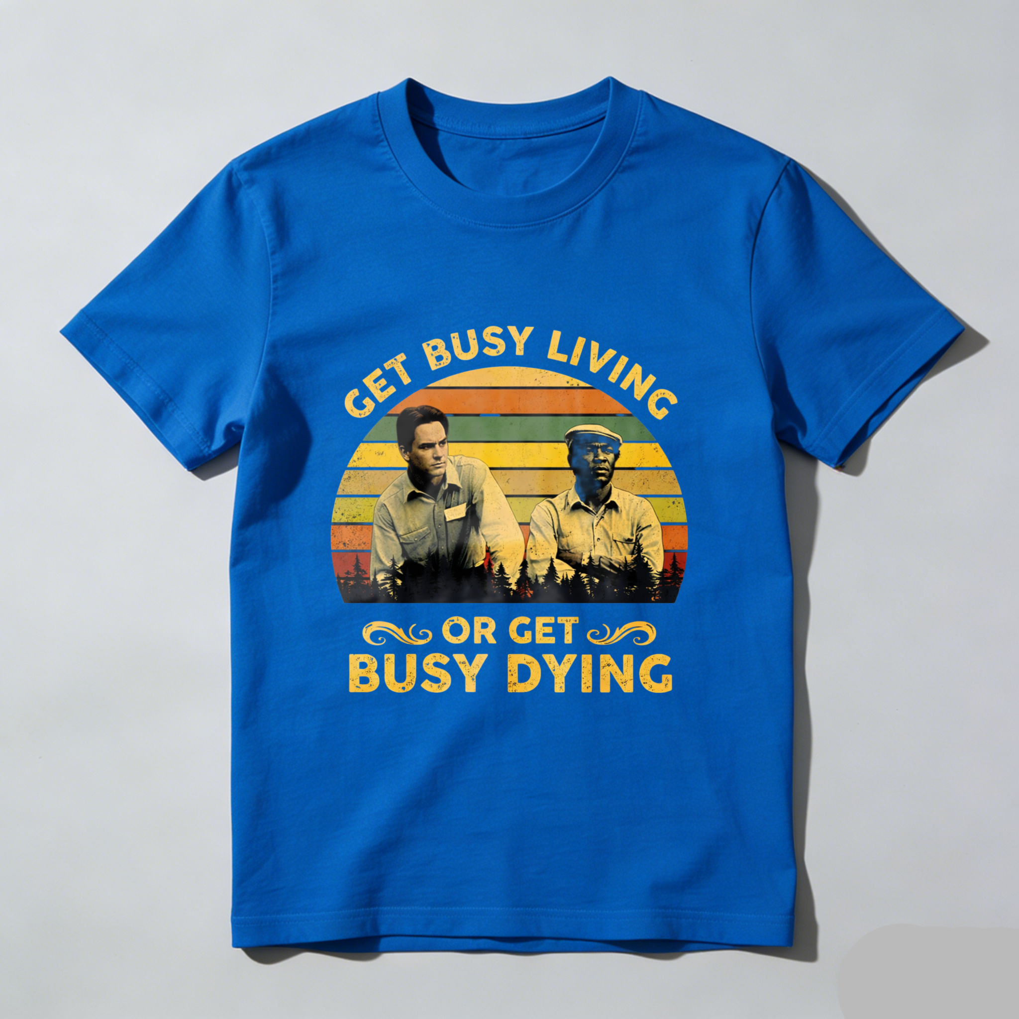 TEECURENT Get Busy Living Or Get Busy Dying T-Shirt With Vintage Design And Movie Characters Inspired Graphic For Men And Women