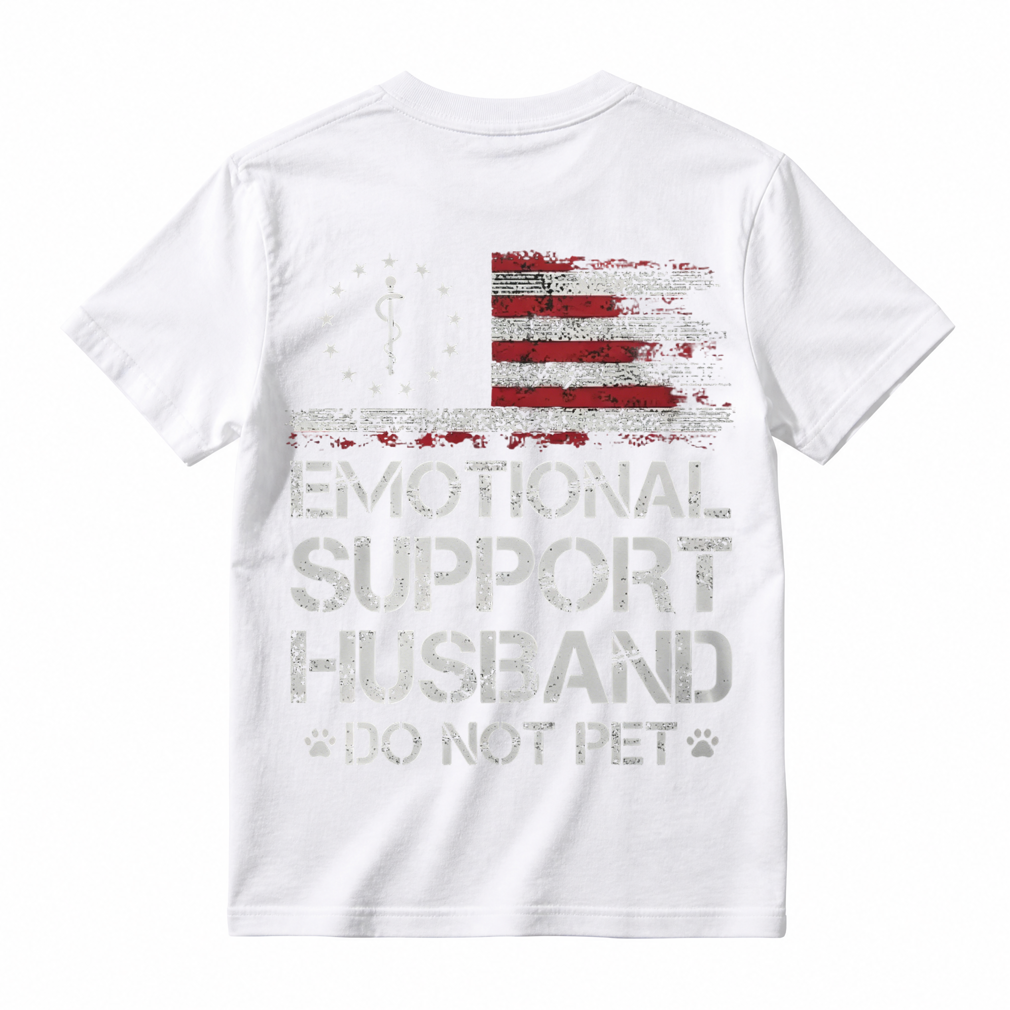 T - shirt with ‘EMOTIONAL SUPPORT HUSBAND’ Flag Motif – USA Vibe