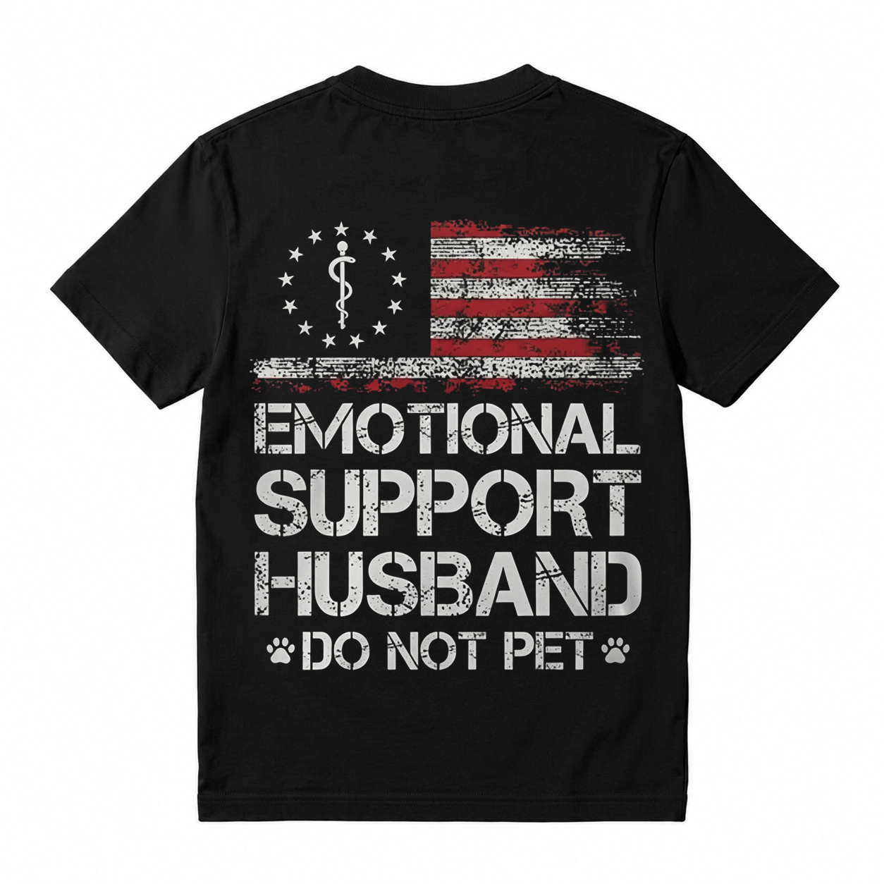 T - shirt with ‘EMOTIONAL SUPPORT HUSBAND’ Flag Motif – USA Vibe