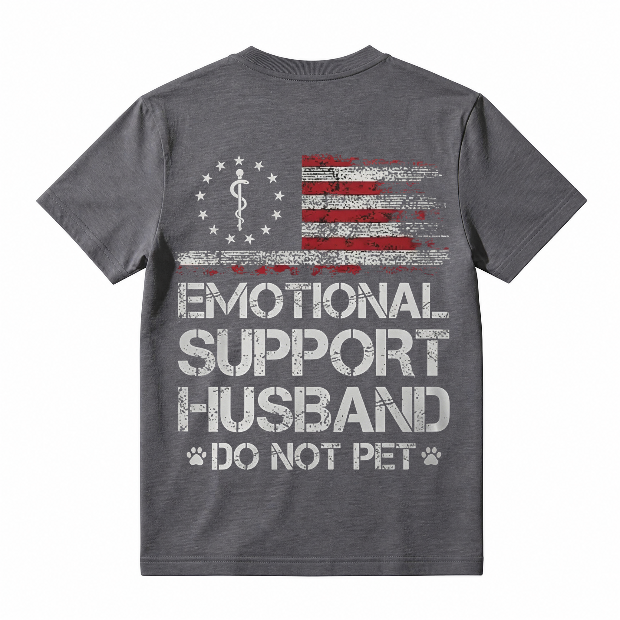 T - shirt with ‘EMOTIONAL SUPPORT HUSBAND’ Flag Motif – USA Vibe