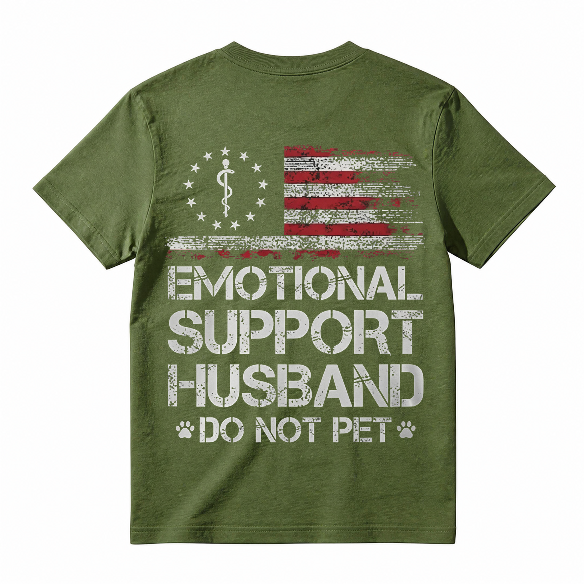 T - shirt with ‘EMOTIONAL SUPPORT HUSBAND’ Flag Motif – USA Vibe