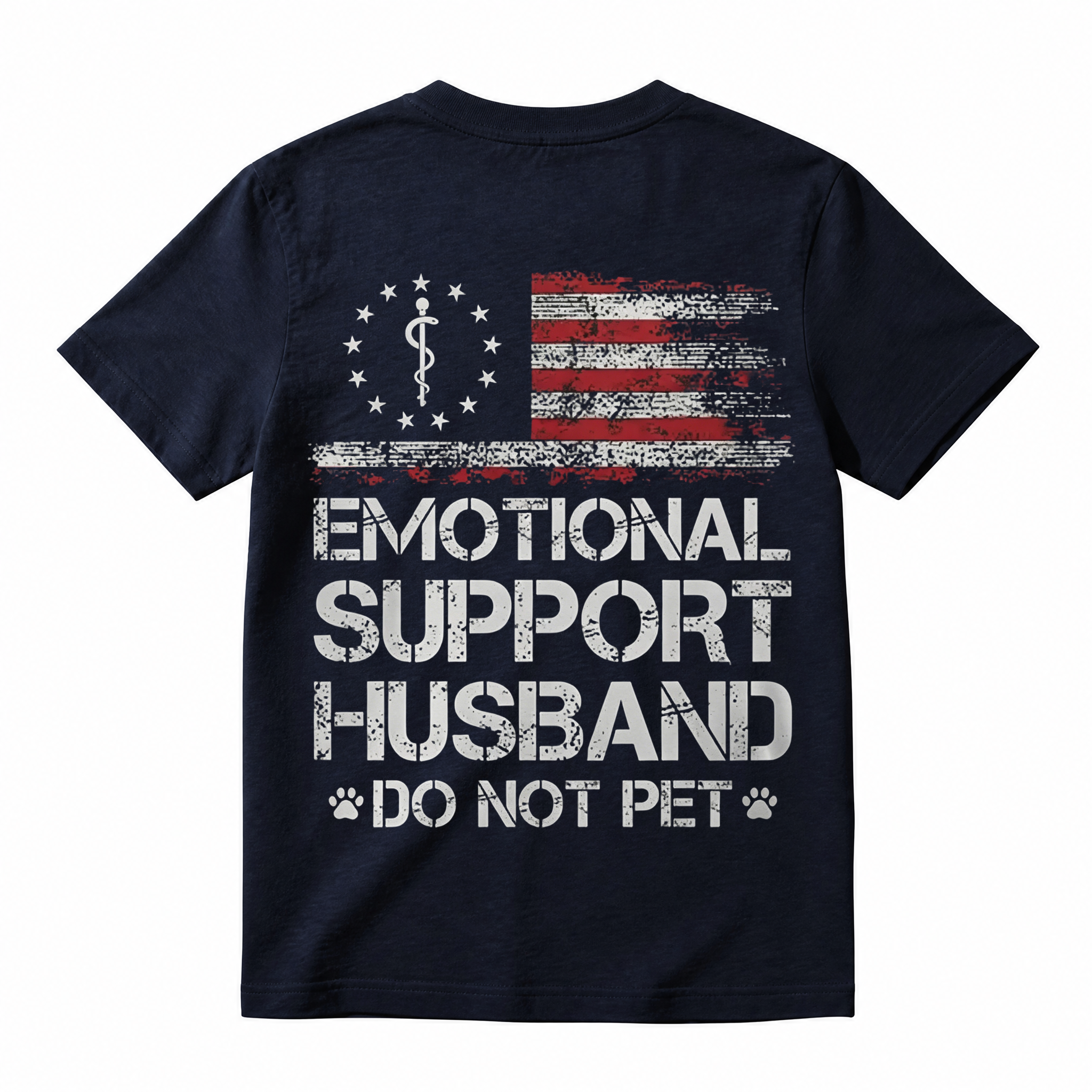 T - shirt with ‘EMOTIONAL SUPPORT HUSBAND’ Flag Motif – USA Vibe
