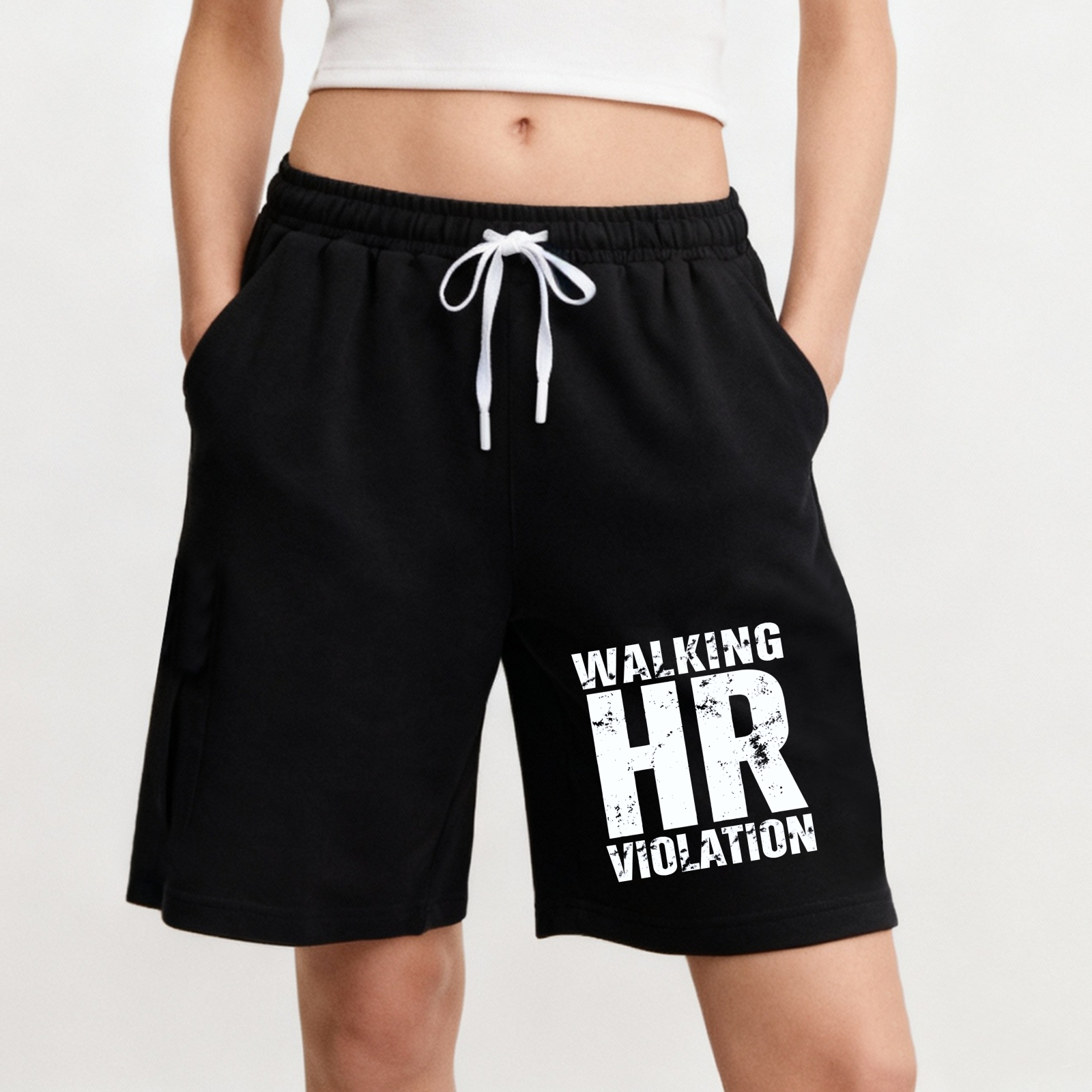 TEECURENT Walking Hr Violation Shorts Men Women Casual Drawstring Sport Shorts For Workout Gym Beach Summer Wear