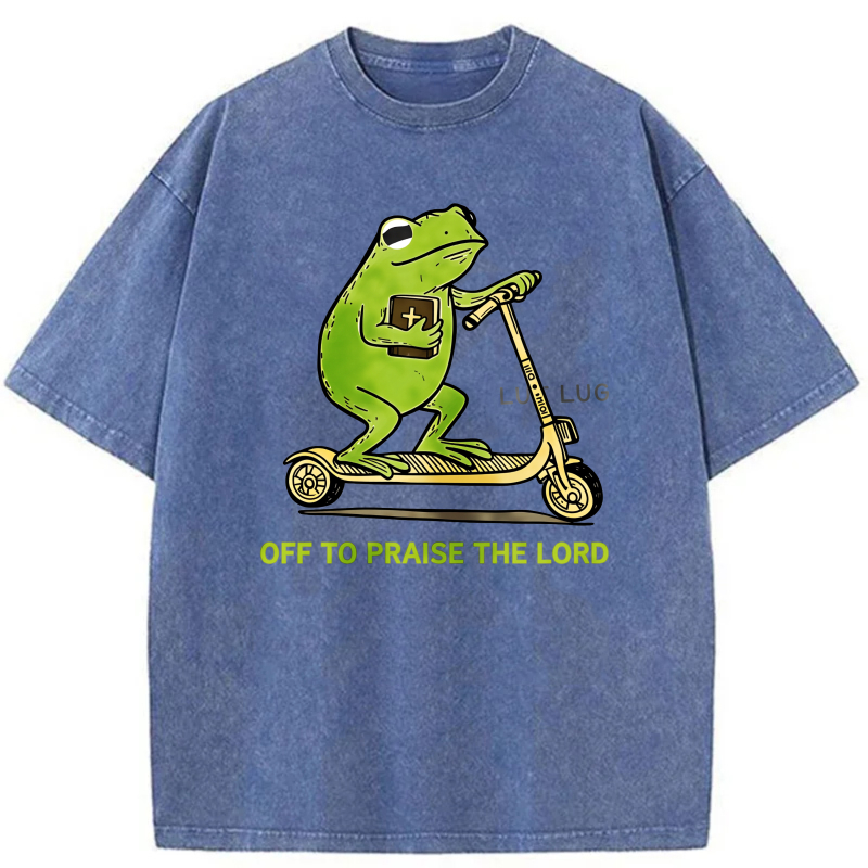 Frog Riding Scooter With Bible And Text tshirt 100% cotton
