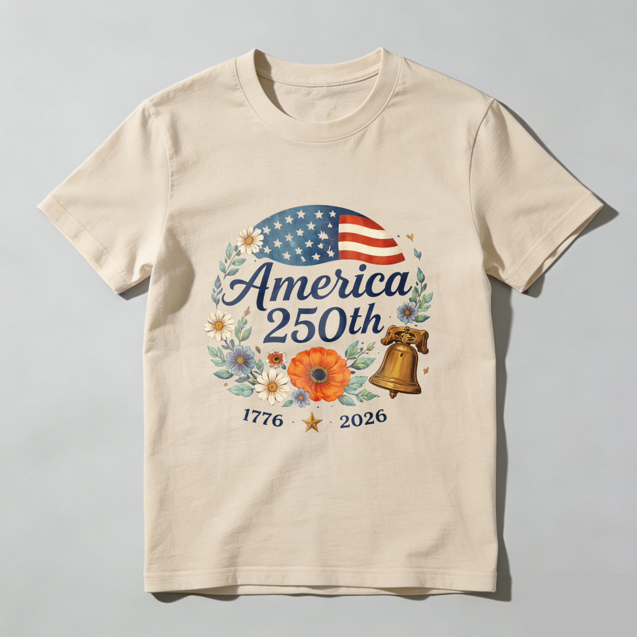 America 250th Anniversary 1776 To 2026 Independence Day Celebration T Shirt With Liberty Bell And Floral Design