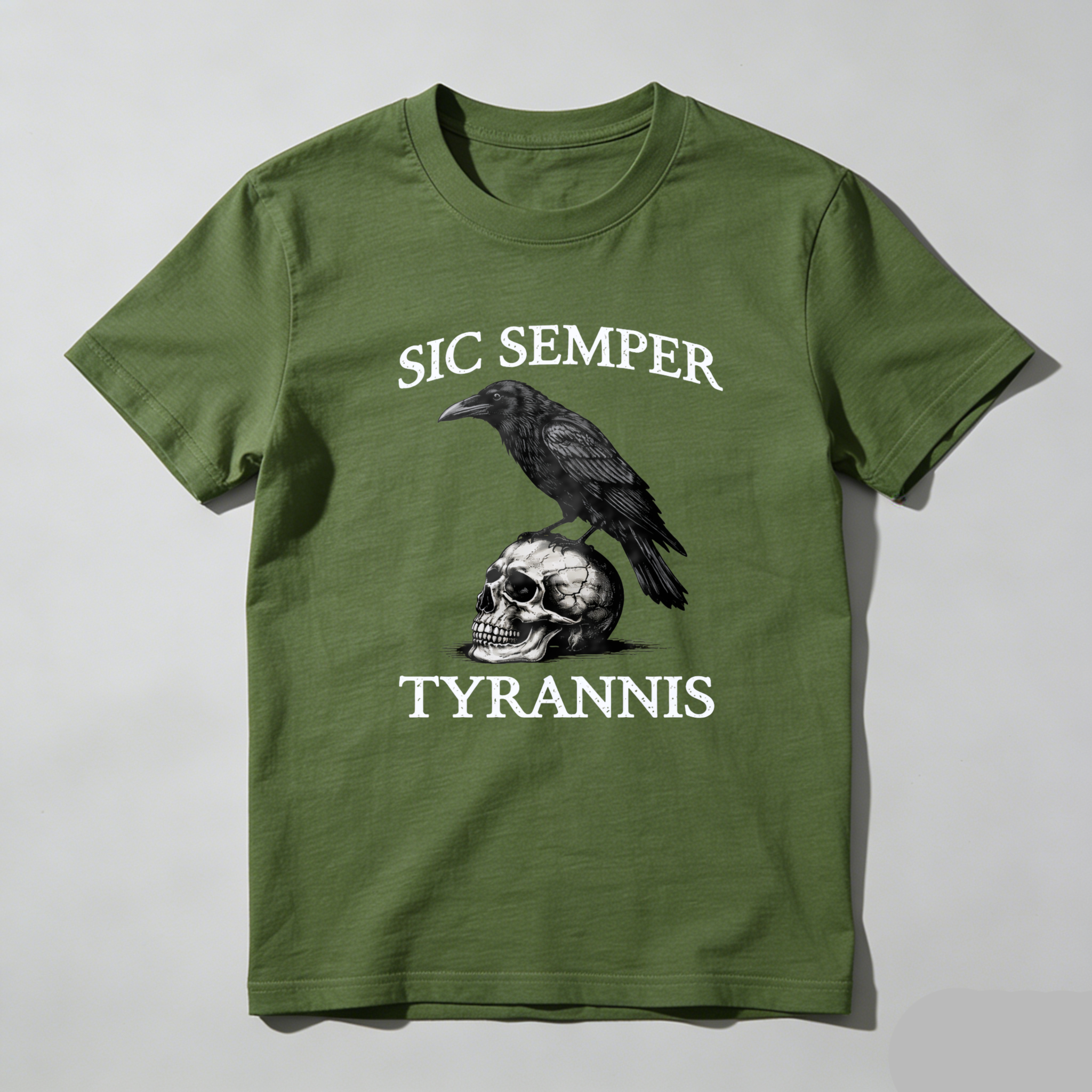 TEECURENTSic Semper Tyrannus Raven Skull T Shirt Black Graphic Tee Men Women Unisex Fashion Statement Top-TeeCurent