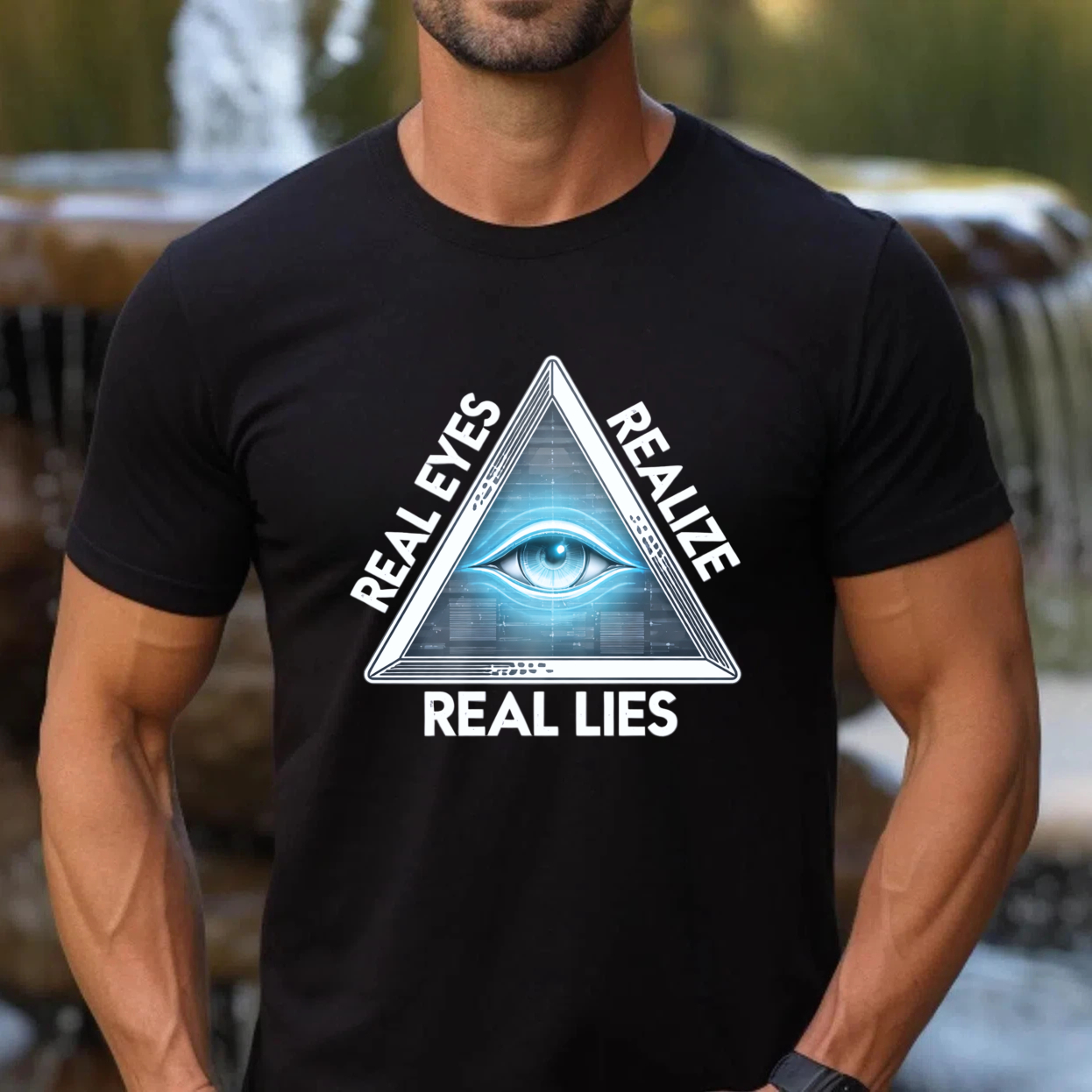 TEECURENT  Real Eyes Realize Real Lies Pyramid Eye Design TEECURENT