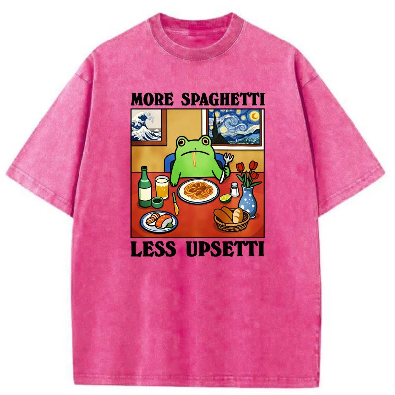 Frog Eating Spaghetti At Table With Art tshirt 100% cotton