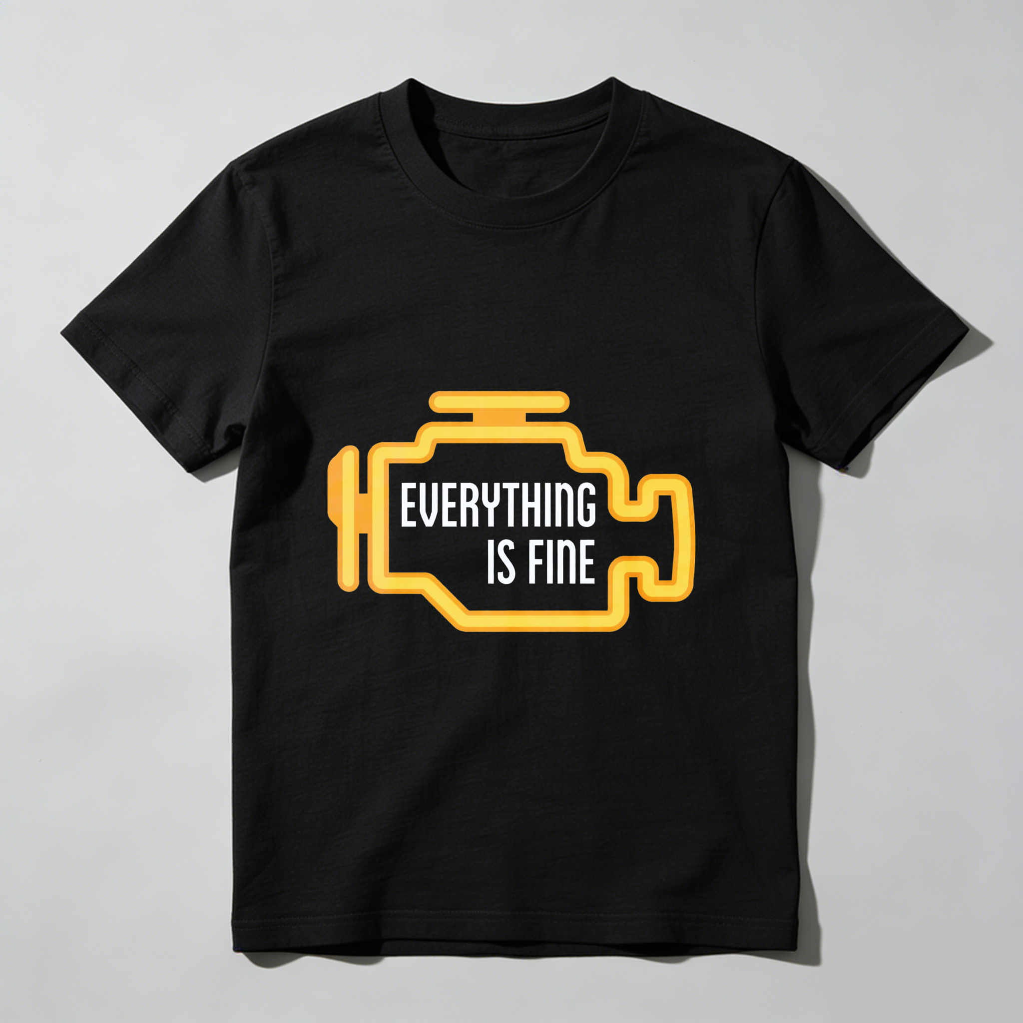 Everything Is Fine T Shirt With Car Engine Design Black Cotton Tee For Men Women Unisex Casual Wear Automotive Humor Gift