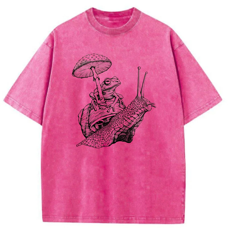 Frog Riding Snail Under Mushroom tshirt 100% cotton