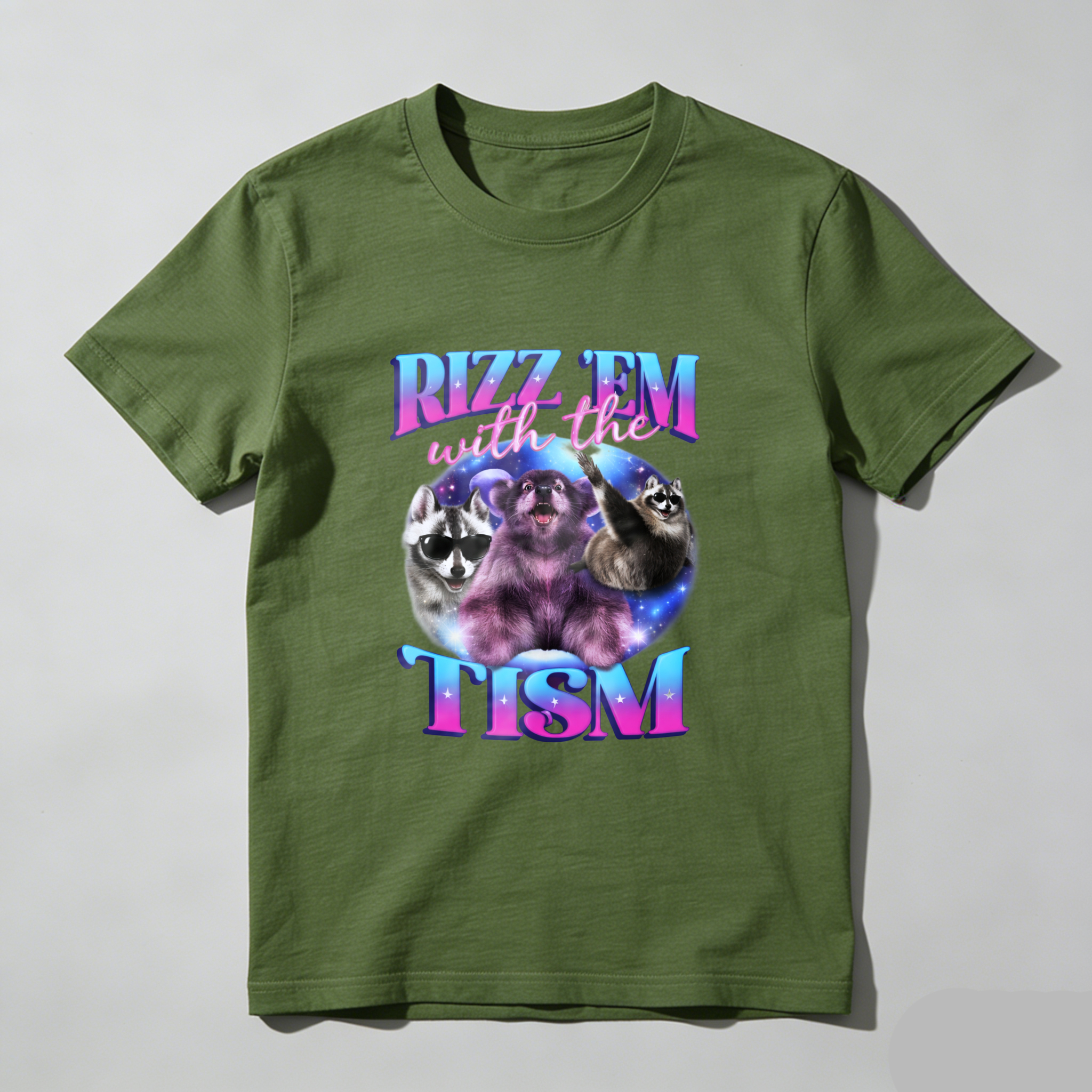 Rizz Em With The Tism Funny Animal Shirt Galaxy Design Black T-Shirt