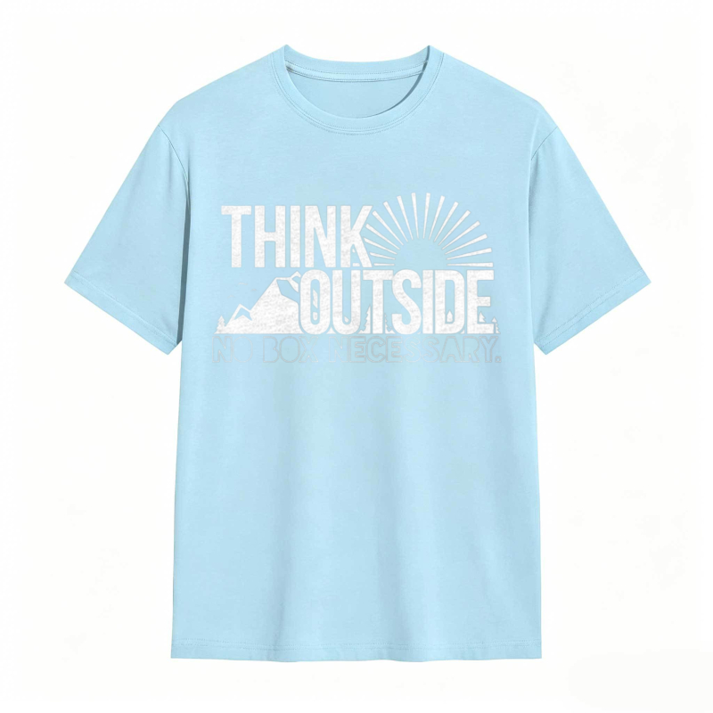 Think Outside No Box Necessary Mountain Sunburst Design T-shirt