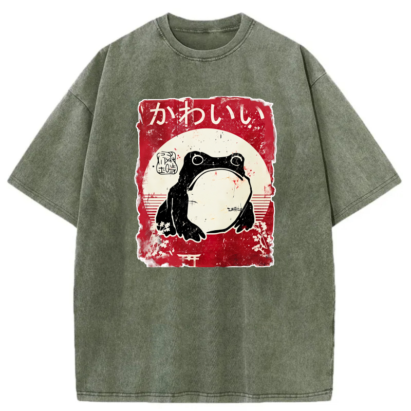 Frog In Moon With Japanese Text tshirt 100% cotton