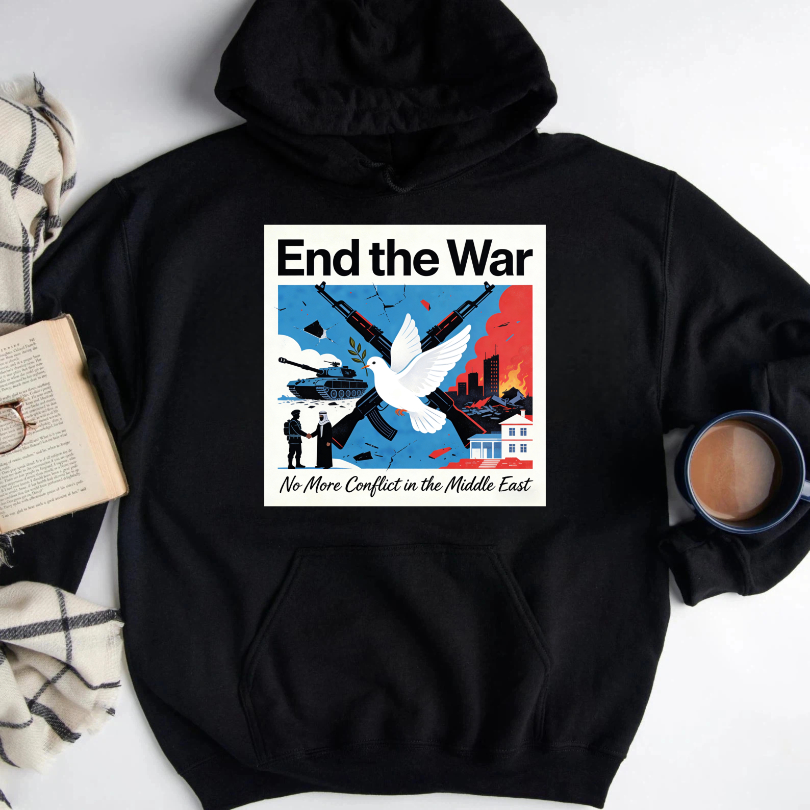 TEECURENT End The War No More Conflict In The Middle East Peace Dove Hoodie For Men Women Unisex Sweatshirt Anti War Statement Apparel