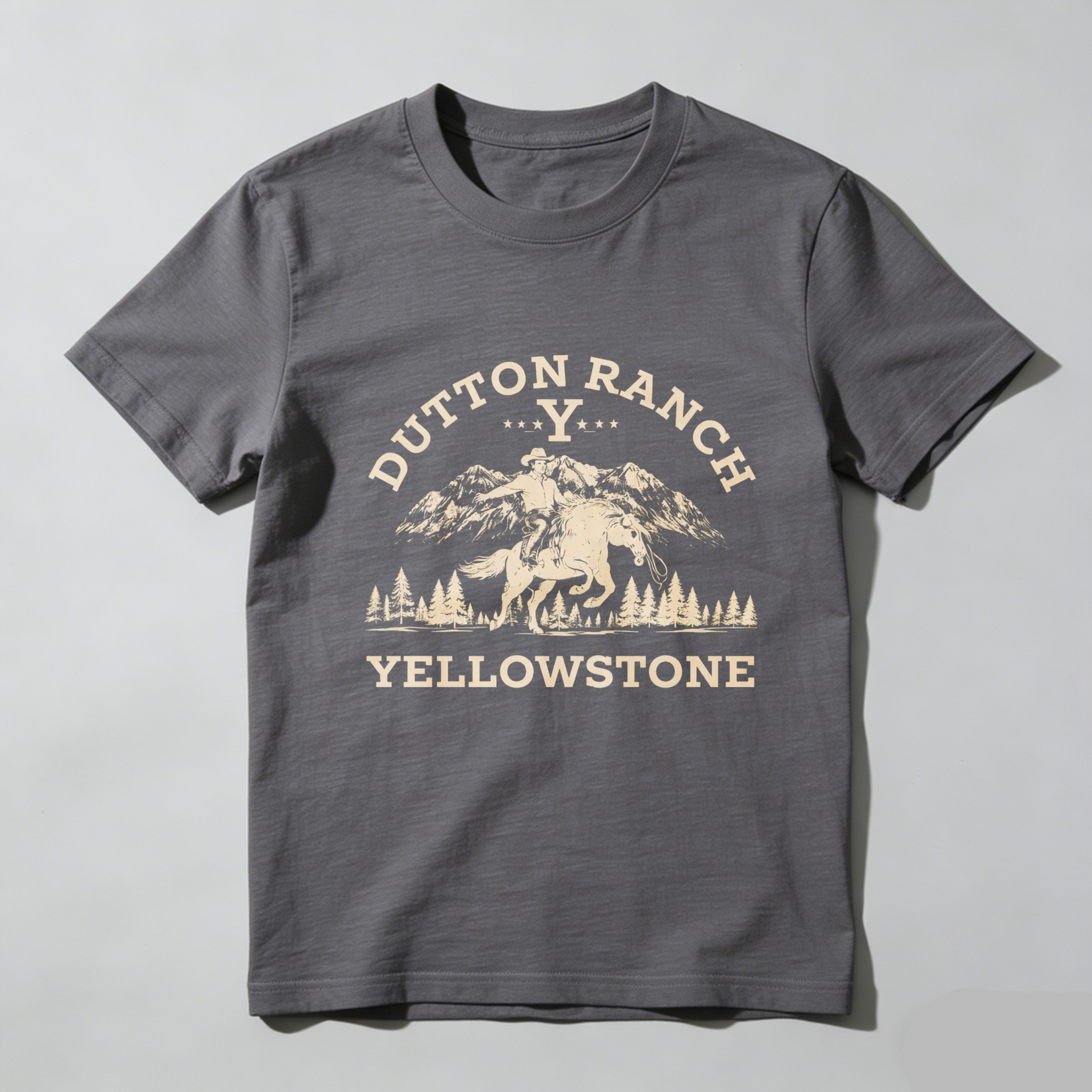 TEECURENT Dutton Ranch Yellowstone Western Cowboy Shirt Men's Black T-Shirt With Horse And Mountains Design For Outdoor Enthusiasts