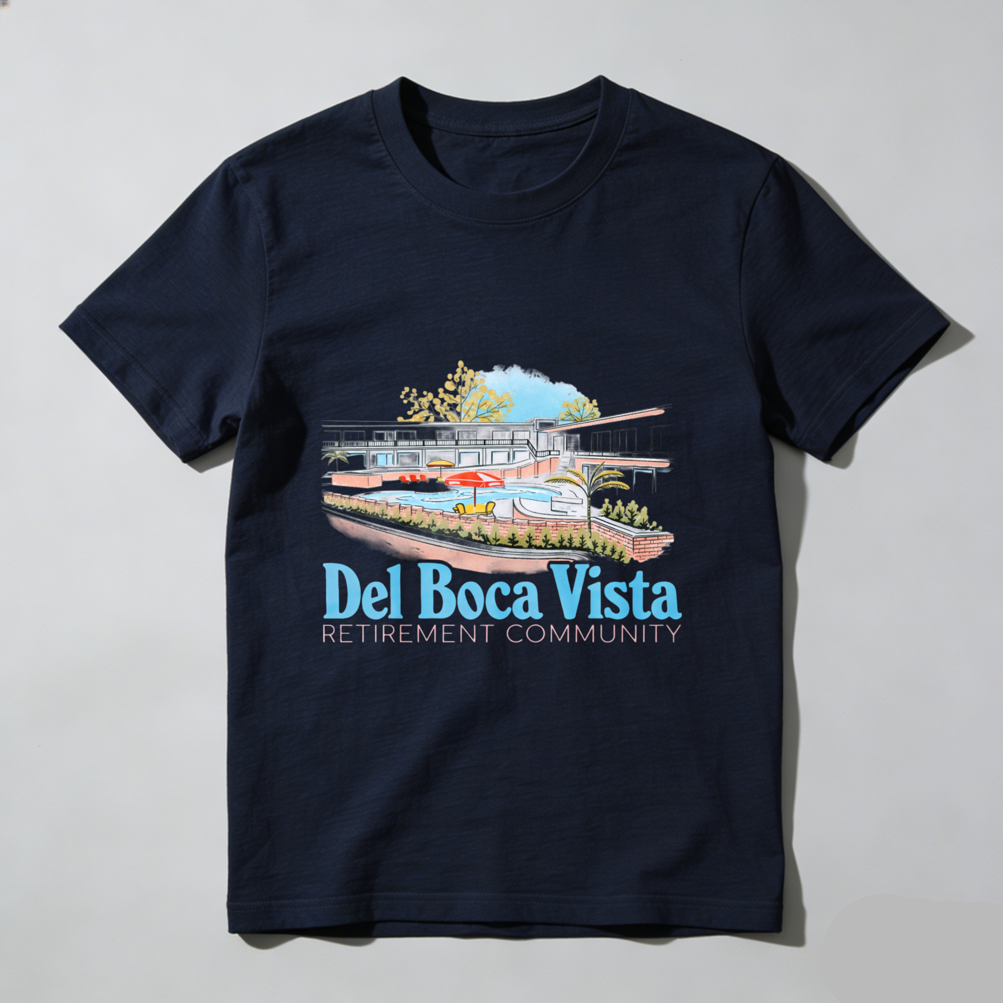 TEECURENT Del Boca Vista Retirement Community T Shirt Men Women Casual Wear Graphic Tee Summer Pool Resort Lifestyle Apparel