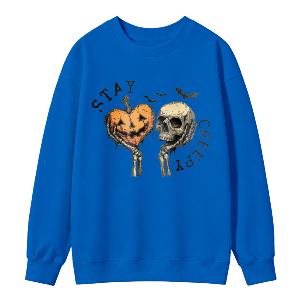 Halloween Pumpkin Skull Skeleton Hand Heart Stay Creepy Graphic Sweatshirt