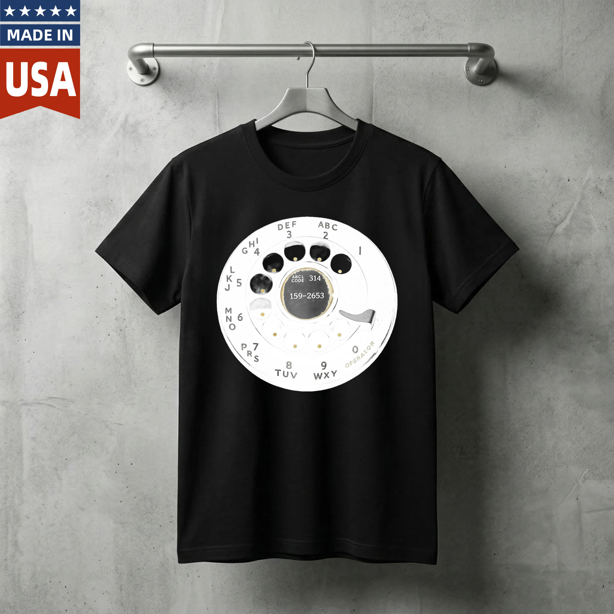Vintage Rotary Phone Dial Design T Shirt Made In Usa Retro Telephone Graphic Unisex Black Tee
